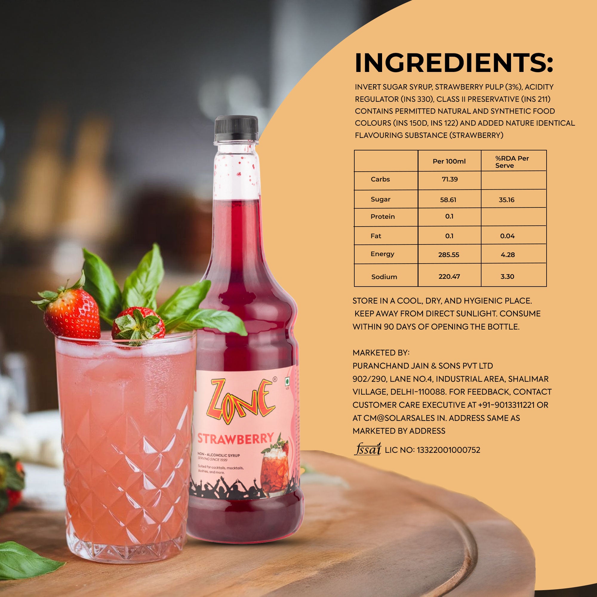 Zone Strawberry Flavoured Syrup 1000ml