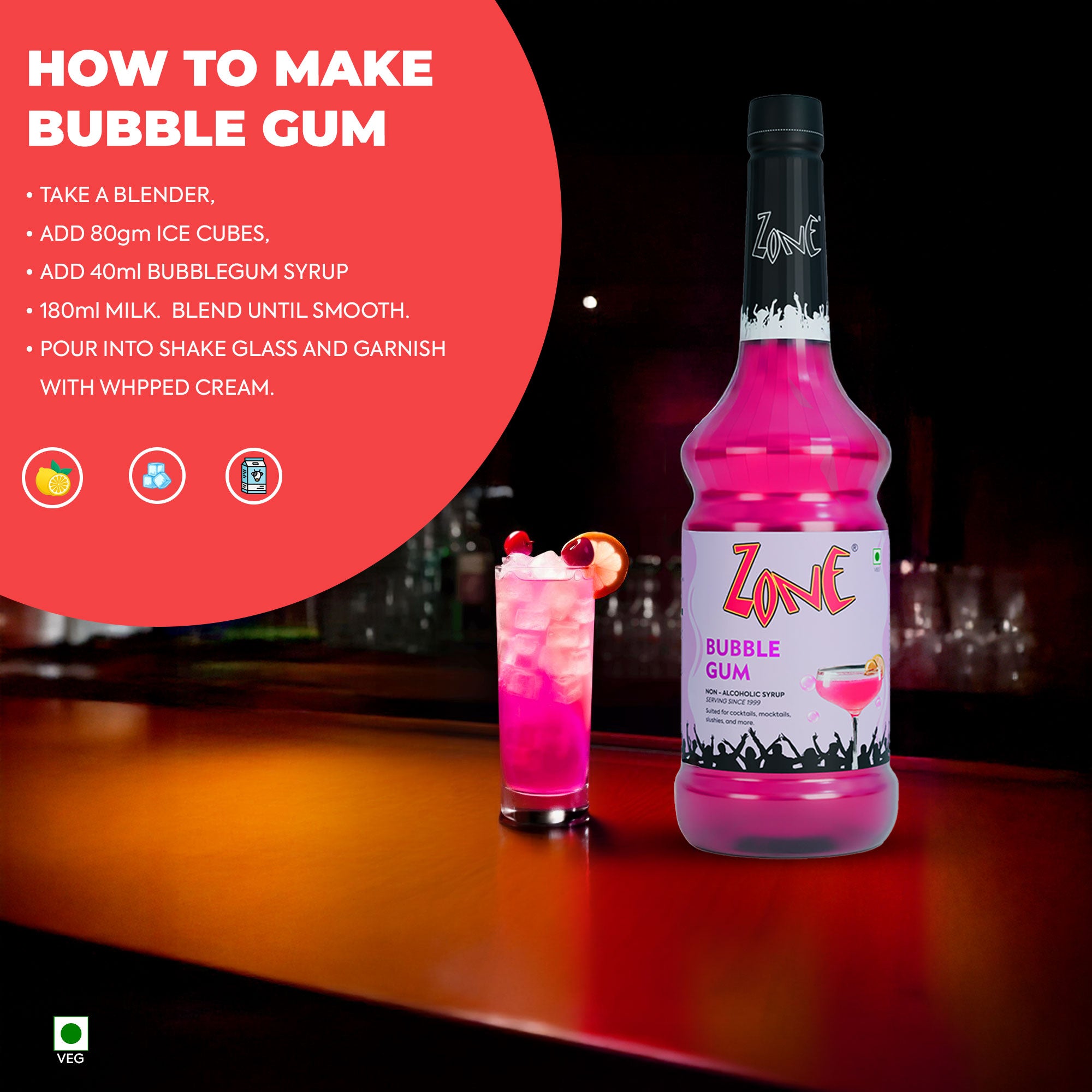 Zone Bubblegum Flavoured Syrup 1000ml