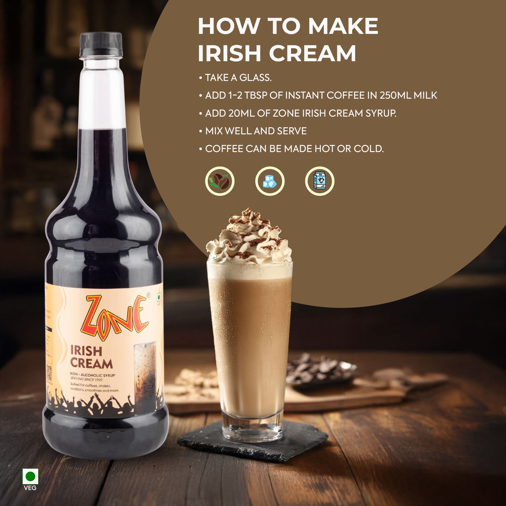 Zone Irish Cream Flavoured Syrup 1000ml
