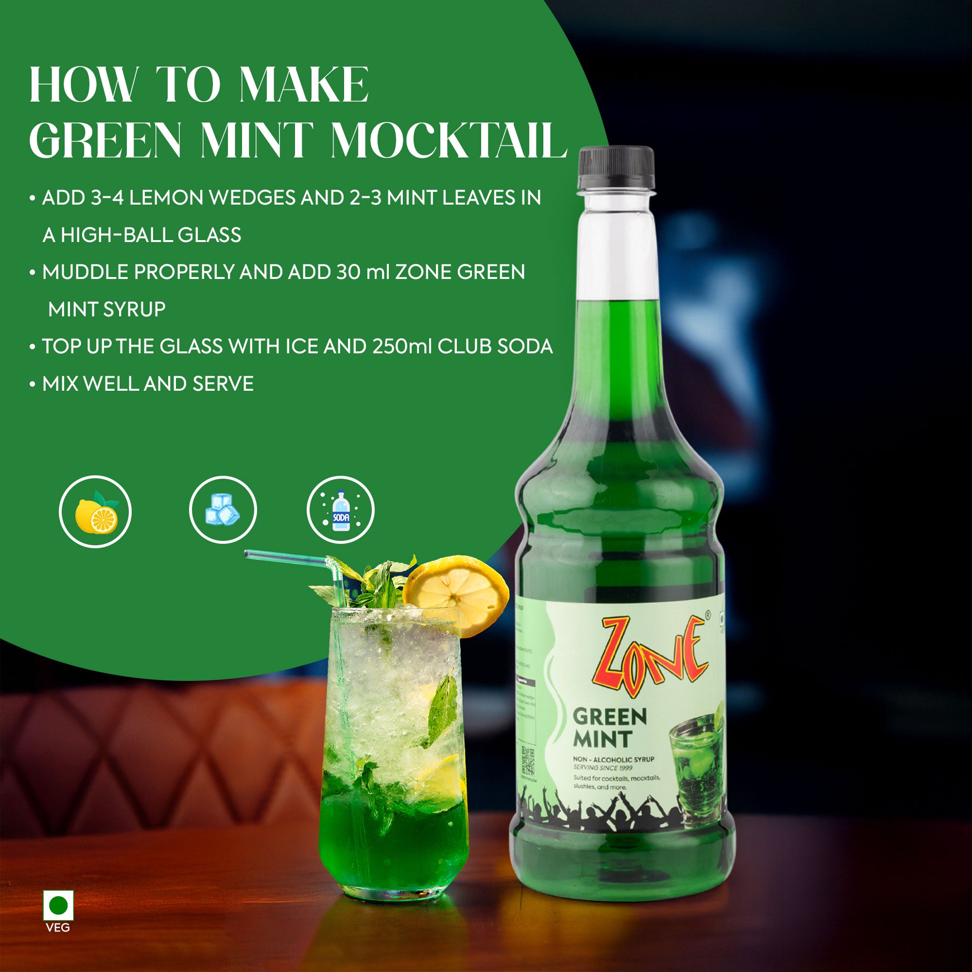 Zone Green Mint Flavoured Syrup 1000ml