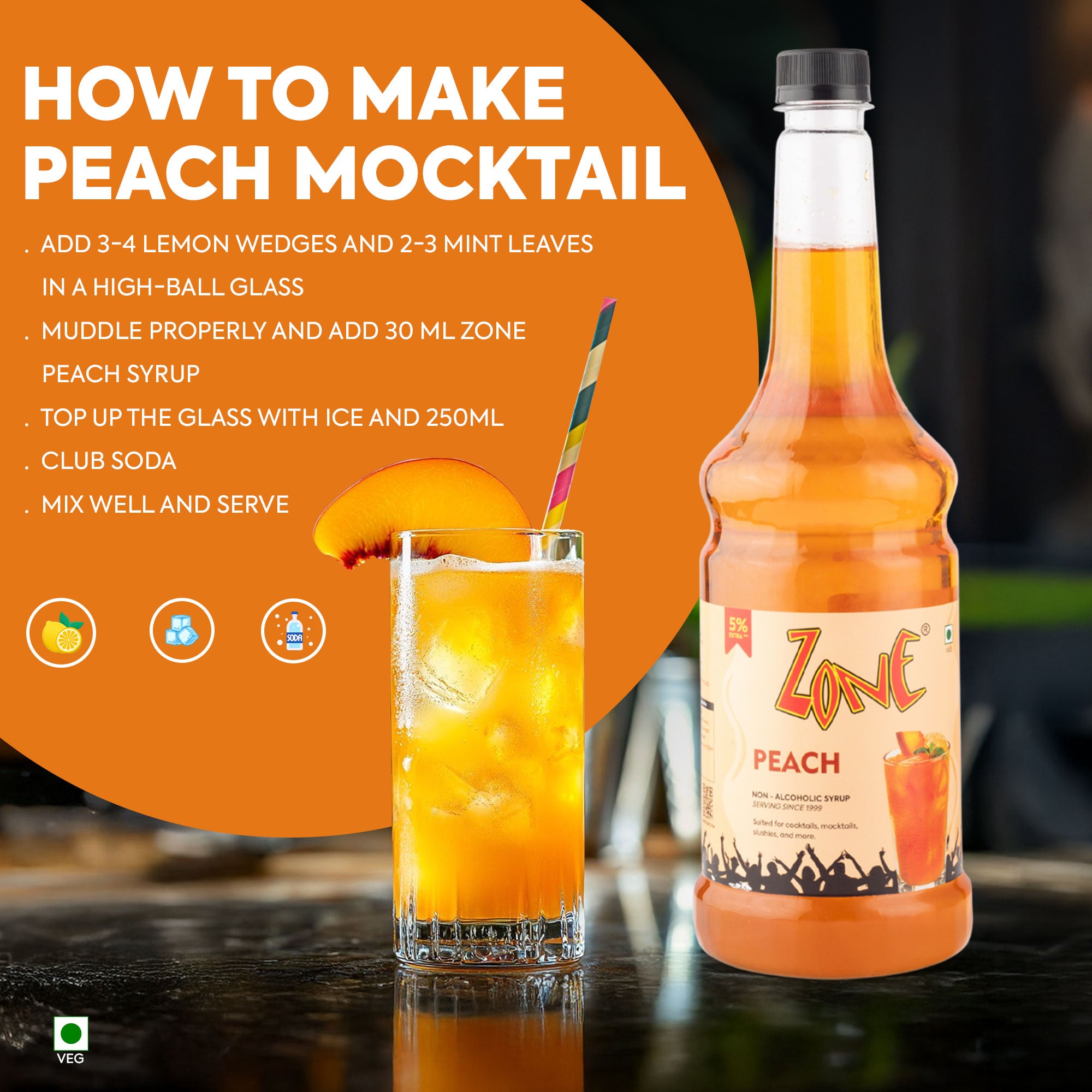 Zone Peach Flavoured Syrup 1000ml