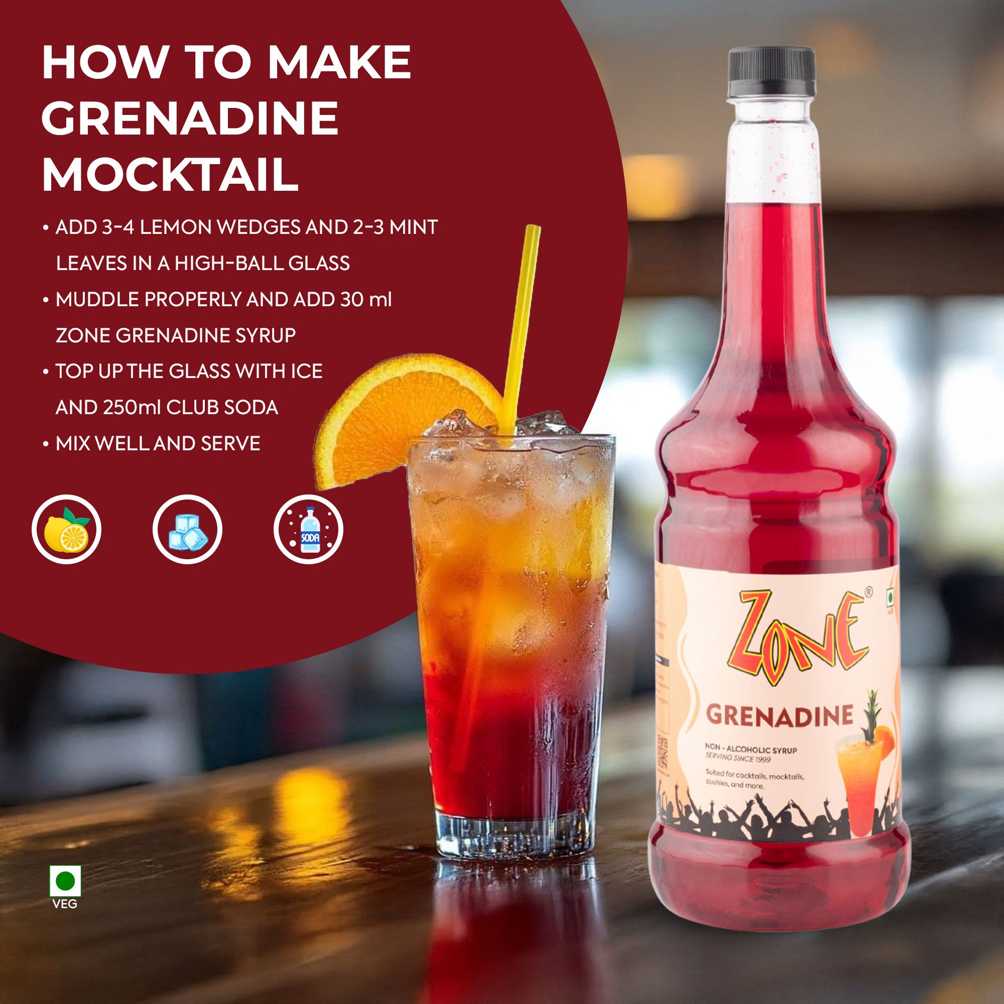 Zone Grenadine Flavoured Syrup 1000ml