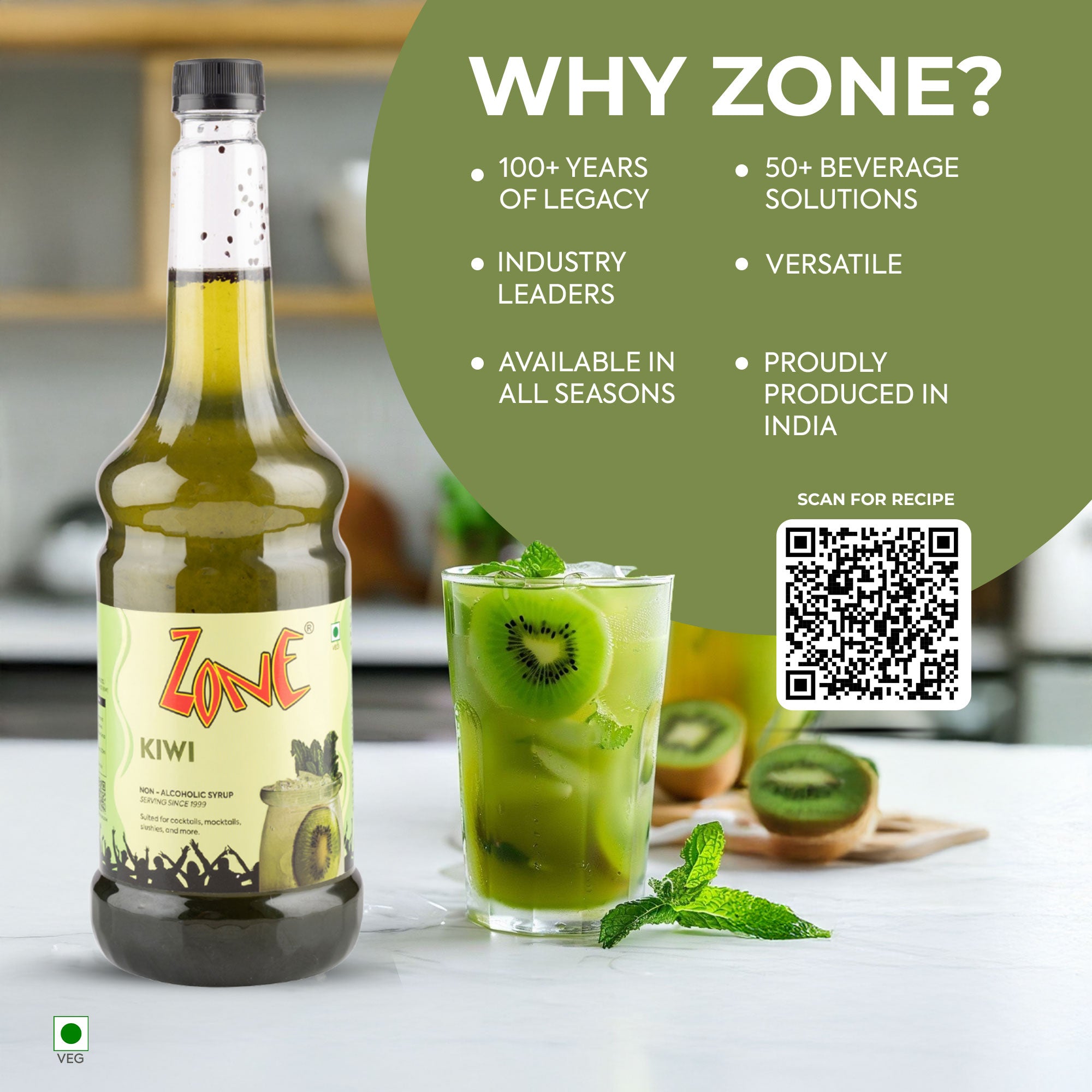 Zone Kiwi Flavoured Syrup 1000ml