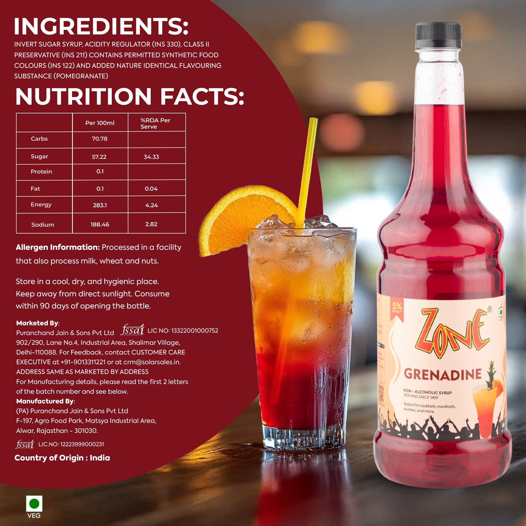 Zone Grenadine Flavoured Syrup 1000ml