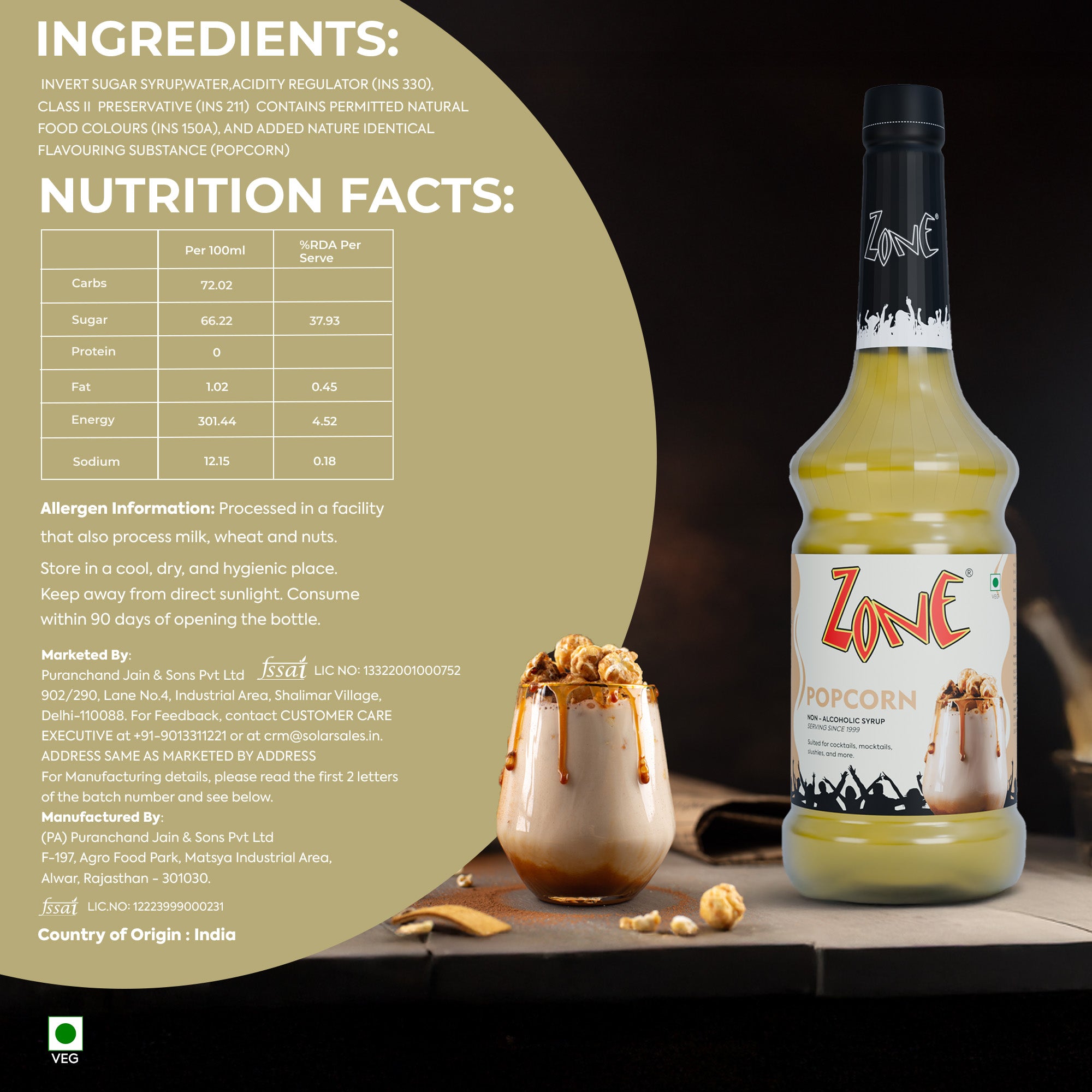 Zone Popcorn Flavoured Syrup 1000ml