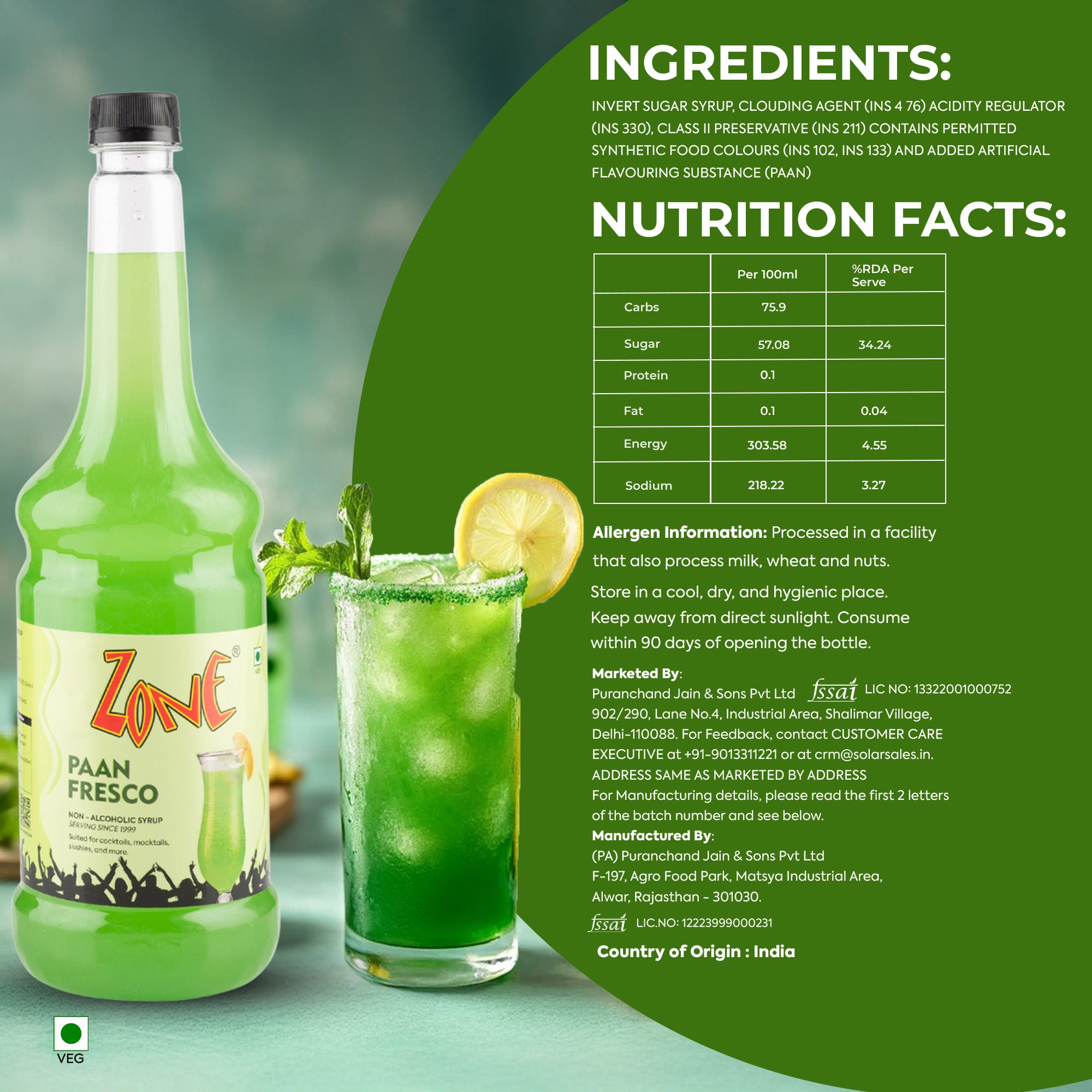 Zone Paan Fresco Flavoured Syrup 1000ml