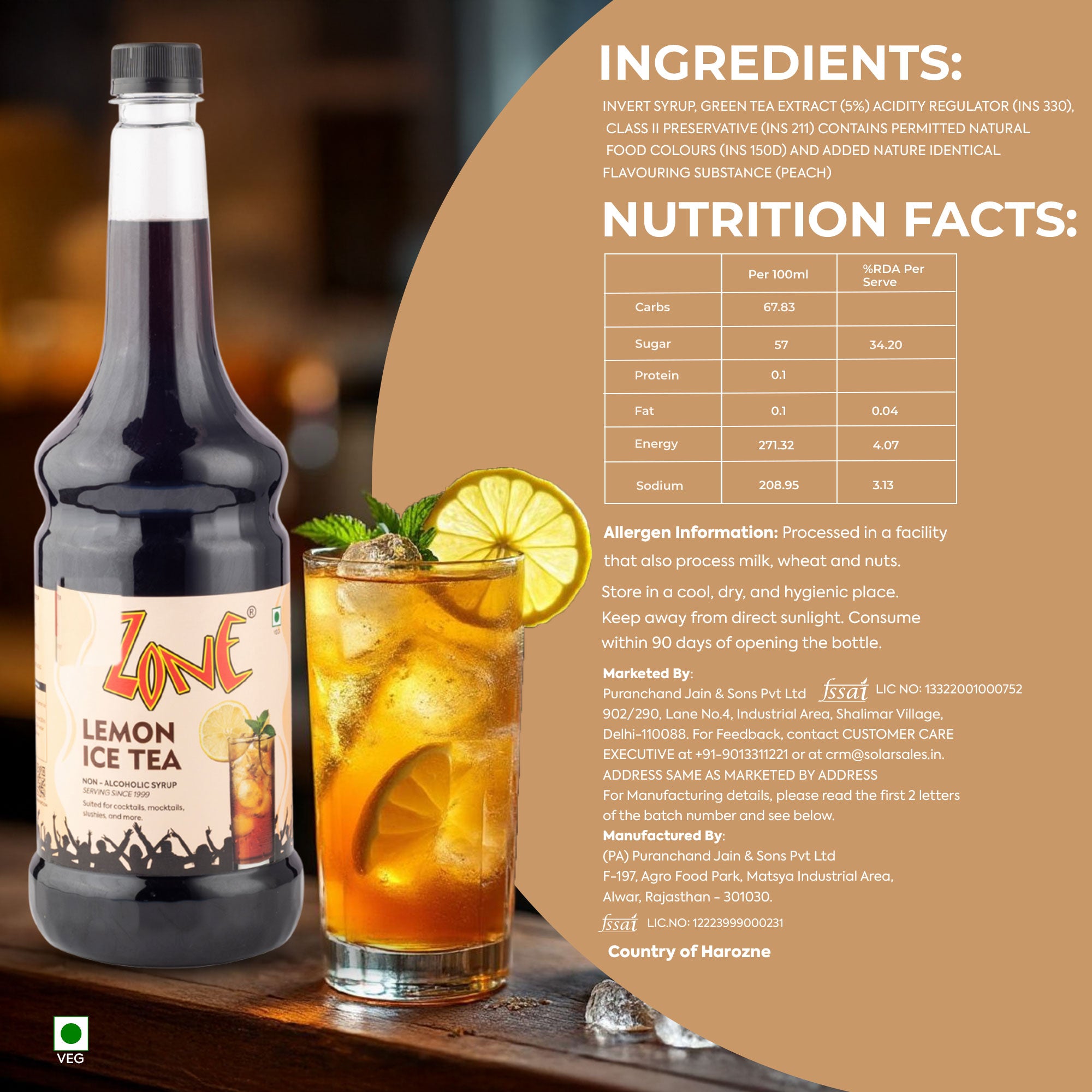 Zone Lemon Ice Tea Flavoured Syrup 1000ml