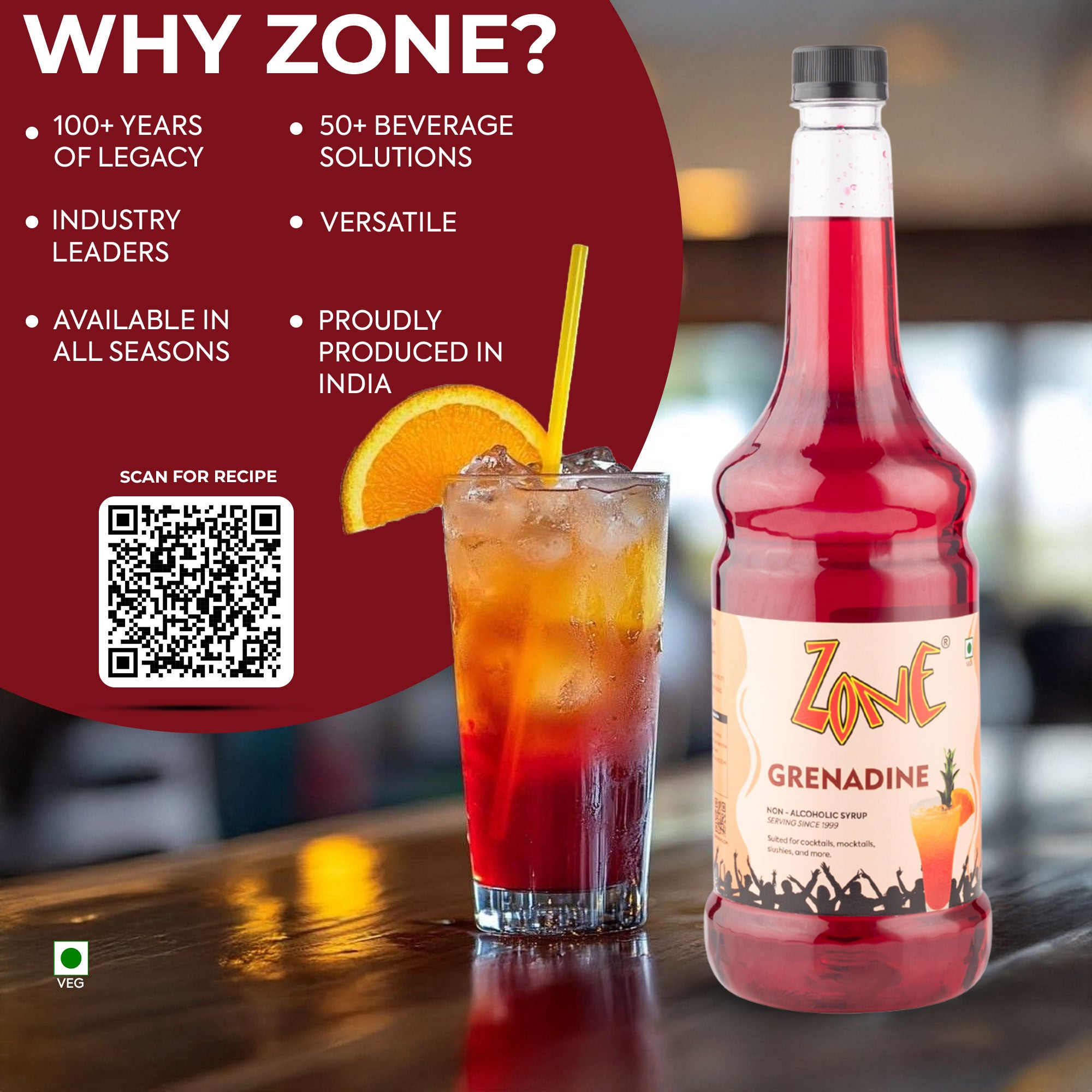 Zone Grenadine Flavoured Syrup 1000ml
