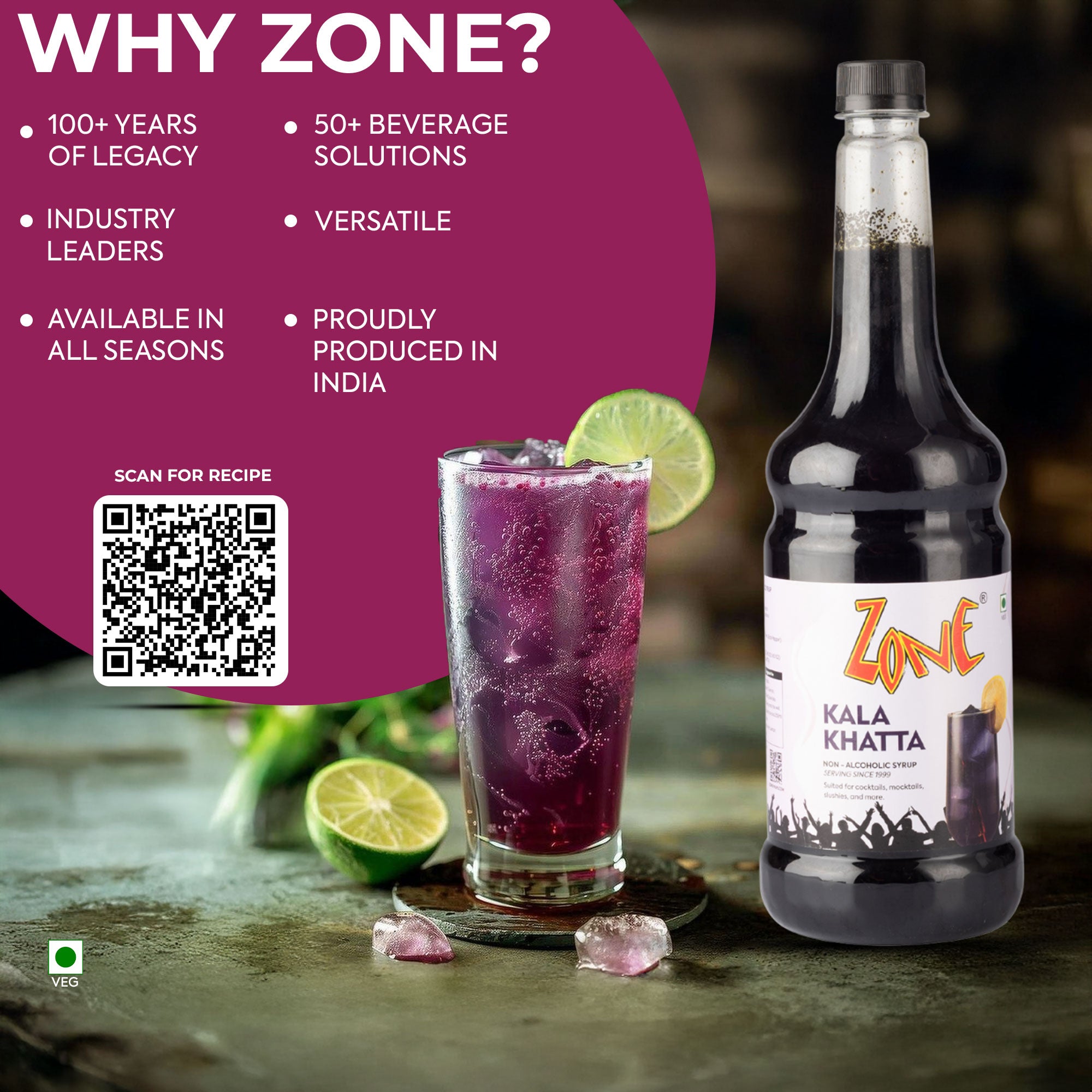 Zone Kala Khatta Flavoured Syrup 1000ml
