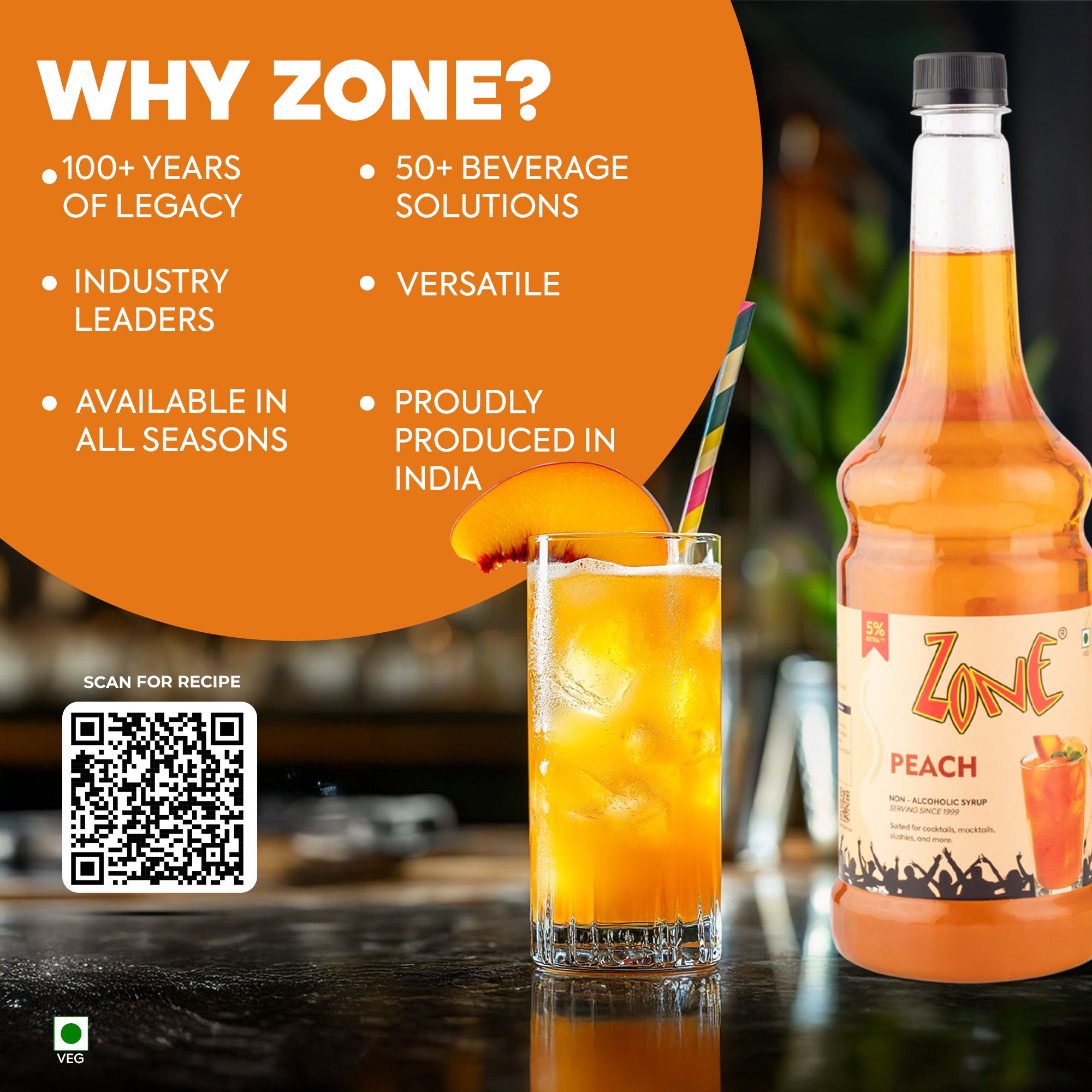 Zone Peach Flavoured Syrup 1000ml