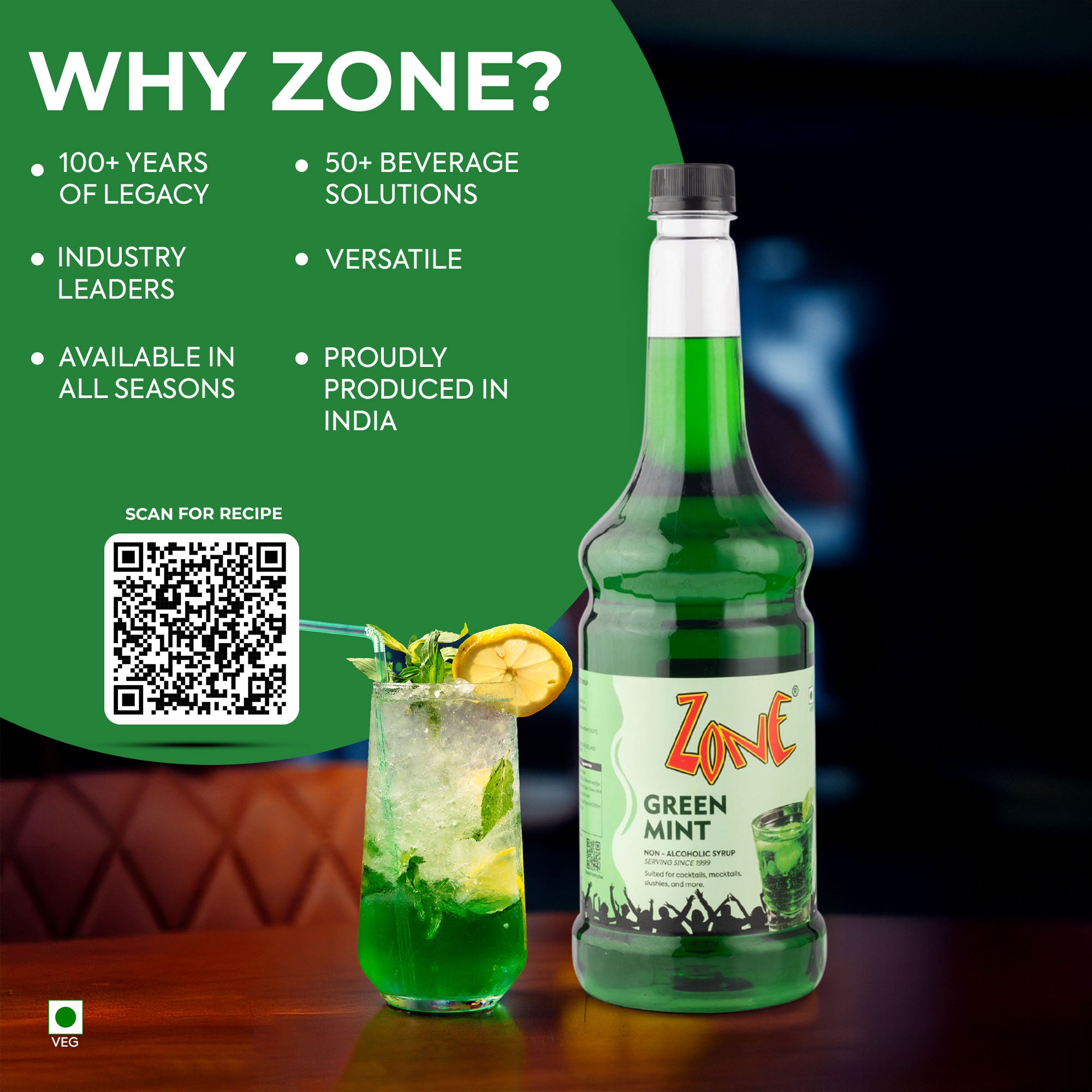 Zone Green Mint Flavoured Syrup 1000ml