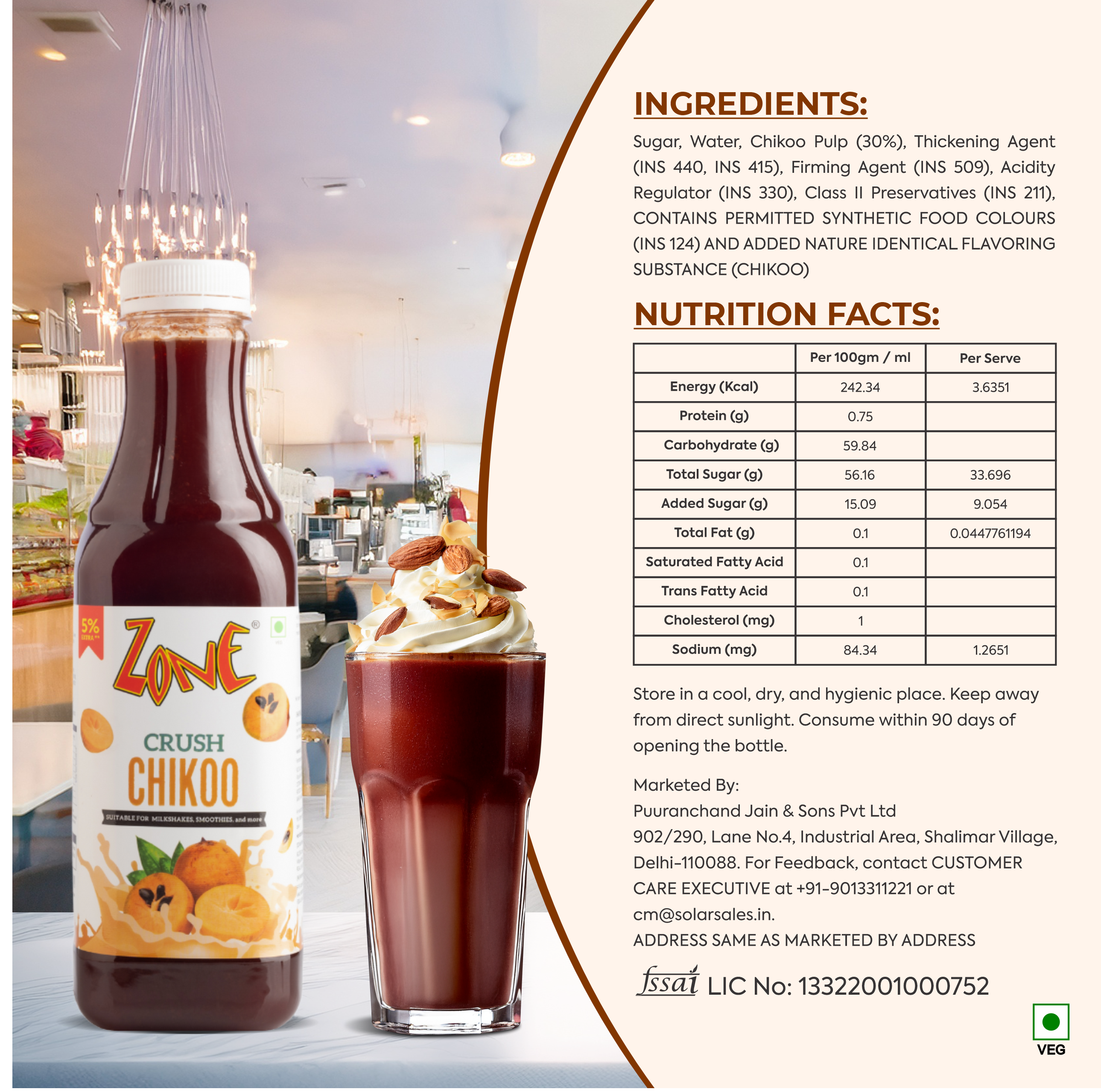 Zone Chikoo Flavoured Crush 750ml