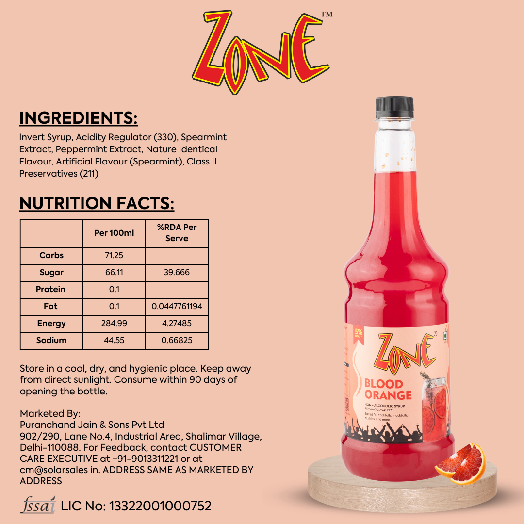 Zone Blood Orange Flavoured Syrup