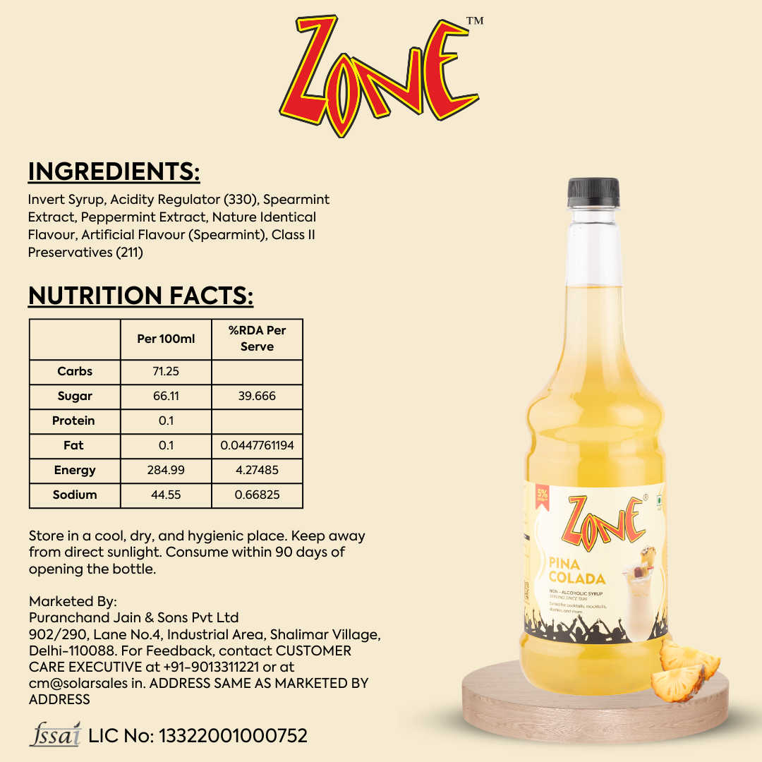 Zone Pina Colada Flavoured Syrup