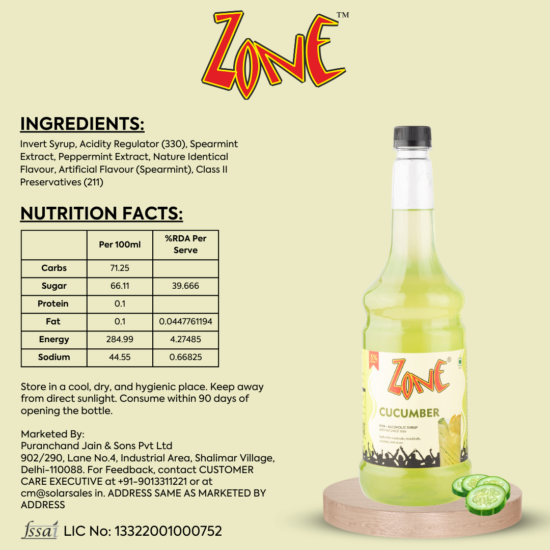 Zone Cucumber Flavoured Syrup