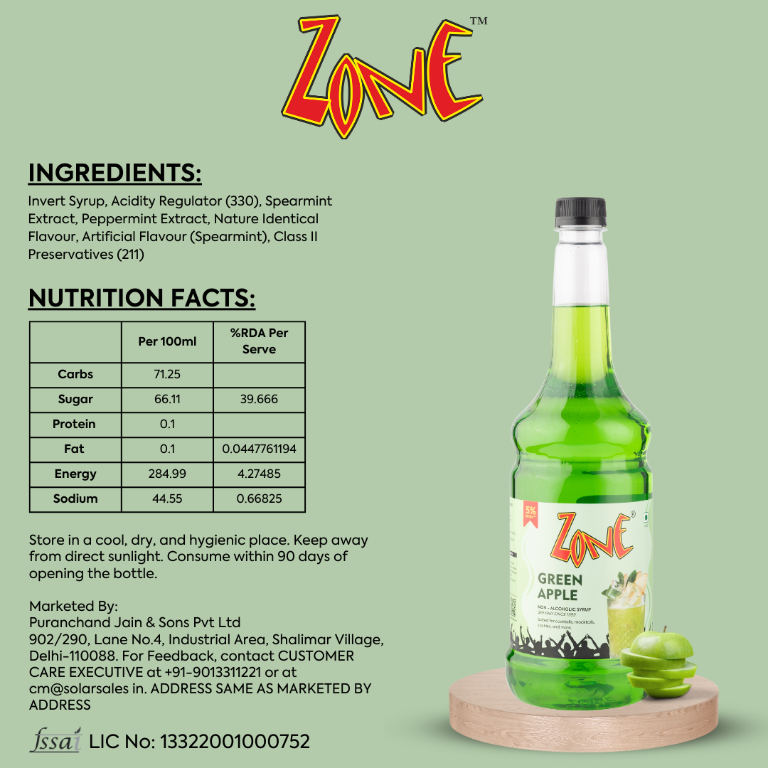 Zone Green Apple Flavoured Syrup 1050ml