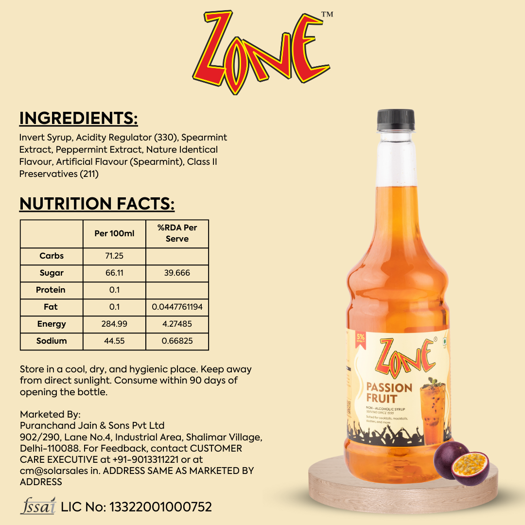 Zone Passion Fruit Flavoured Syrup