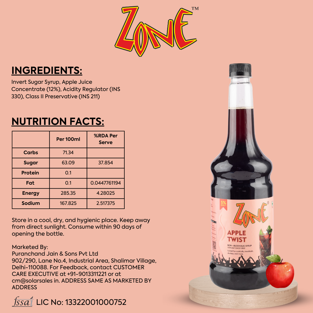 Zone Apple Twist Flavoured Syrup 1050ml