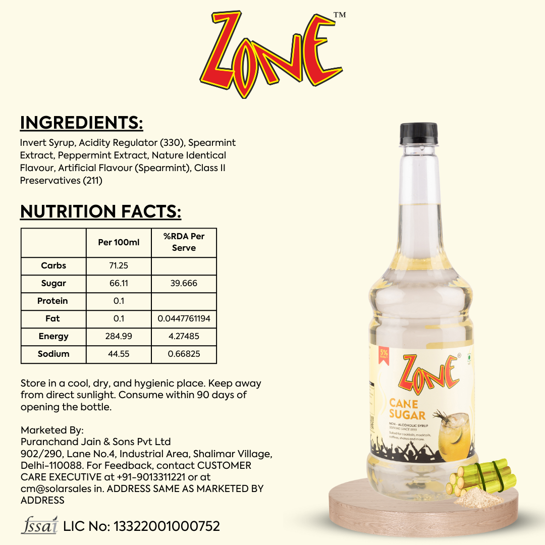 Zone Cane Sugar Flavoured Syrup