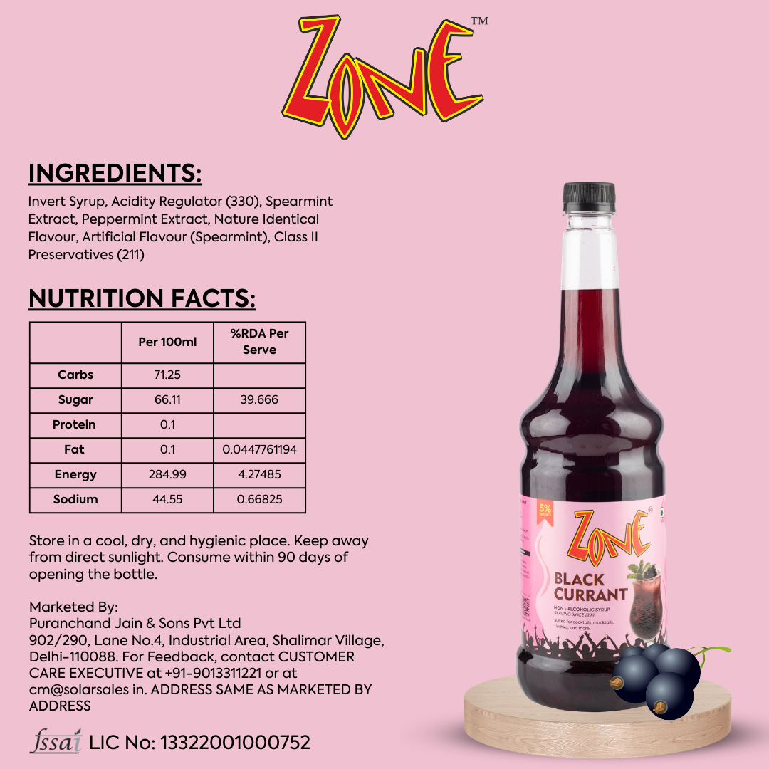 Zone Black Currant Flavoured Syrup