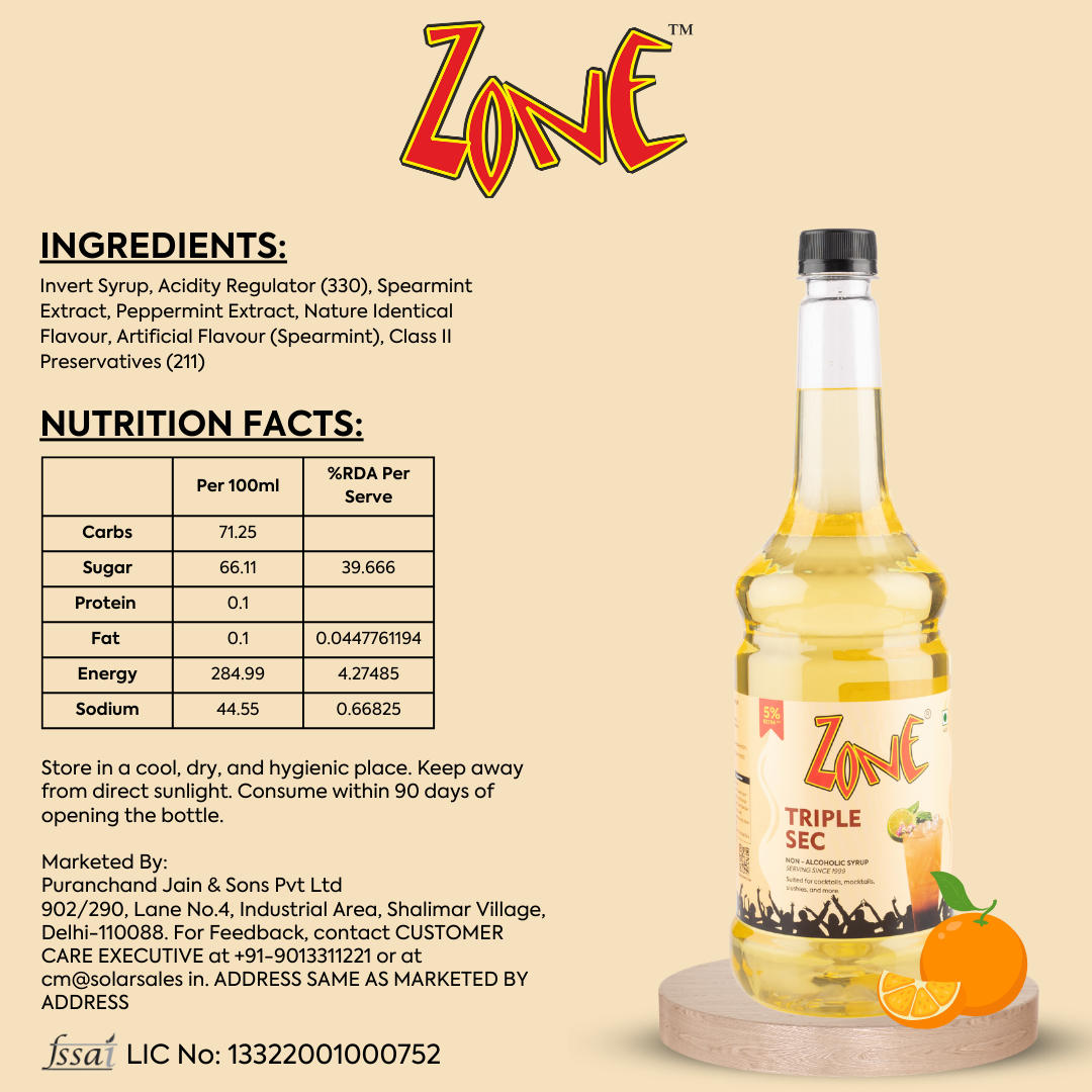 Zone Triple Sec Flavoured Syrup