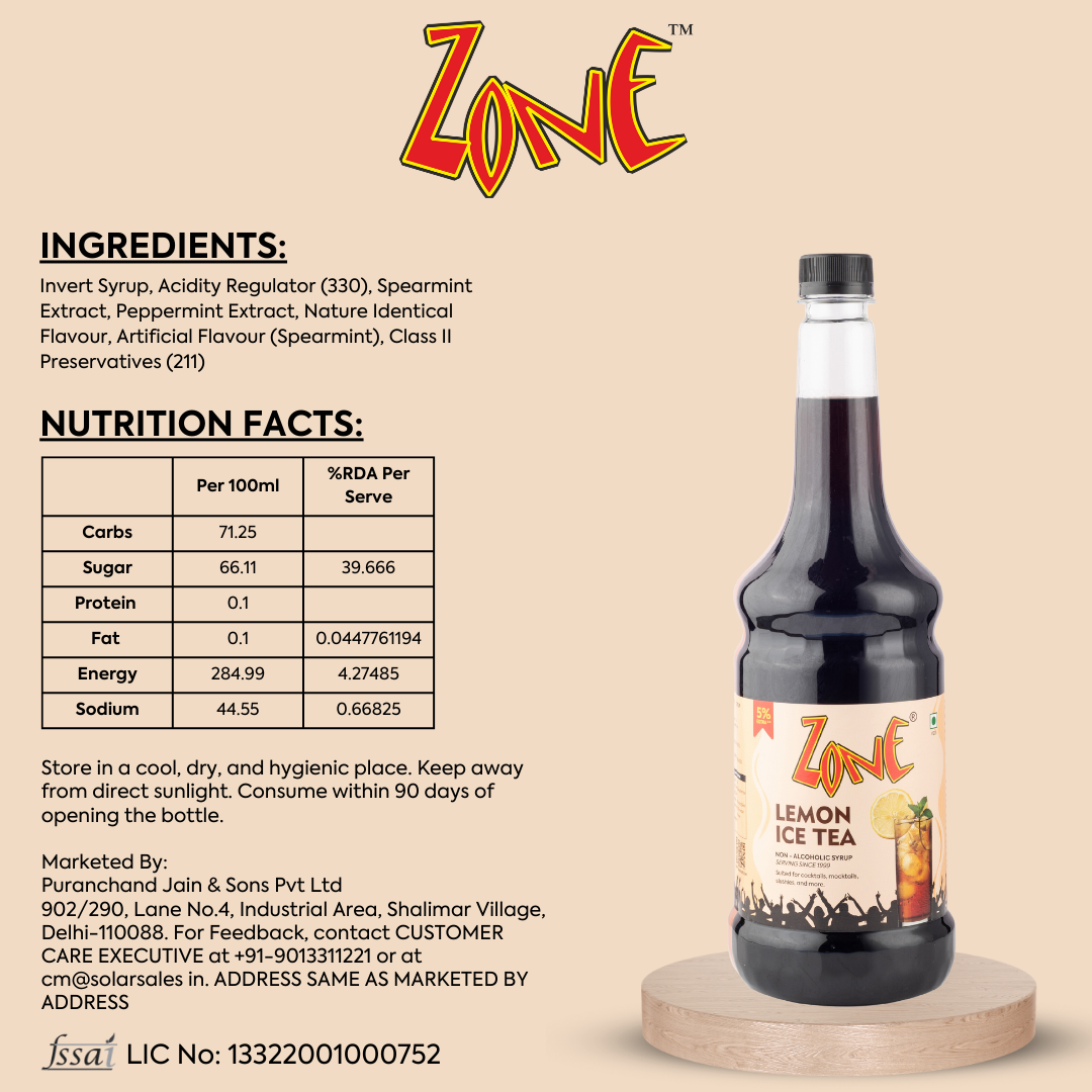 Zone Lemon Ice Tea Flavoured Syrup