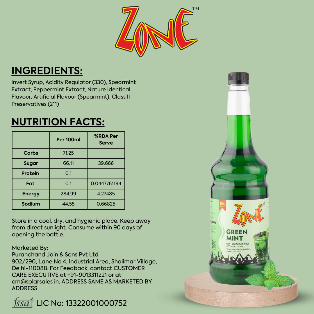 Zone Green Mint Flavoured Syrup