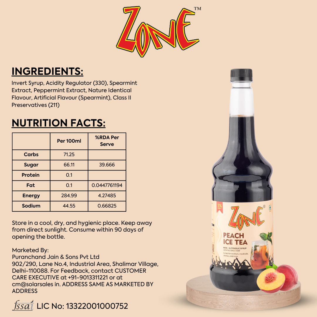 Zone Peach Ice Tea Flavoured Syrup