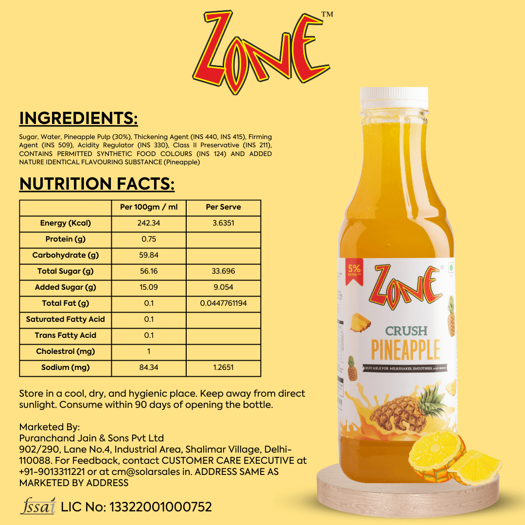 Zone Pineapple Flavoured Crush 750ml