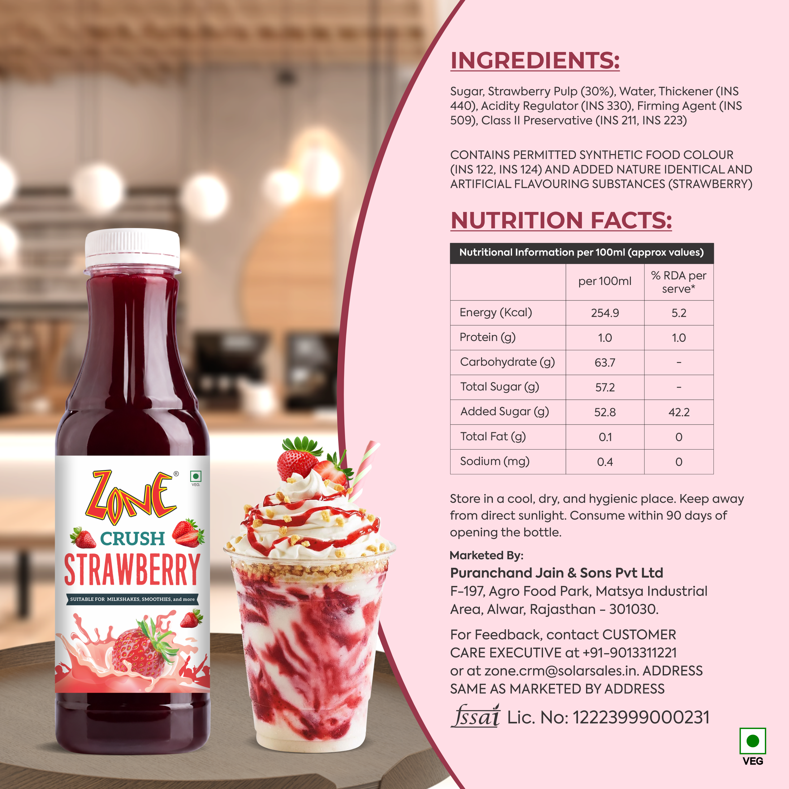 Zone Strawberry Flavoured Crush 750ml