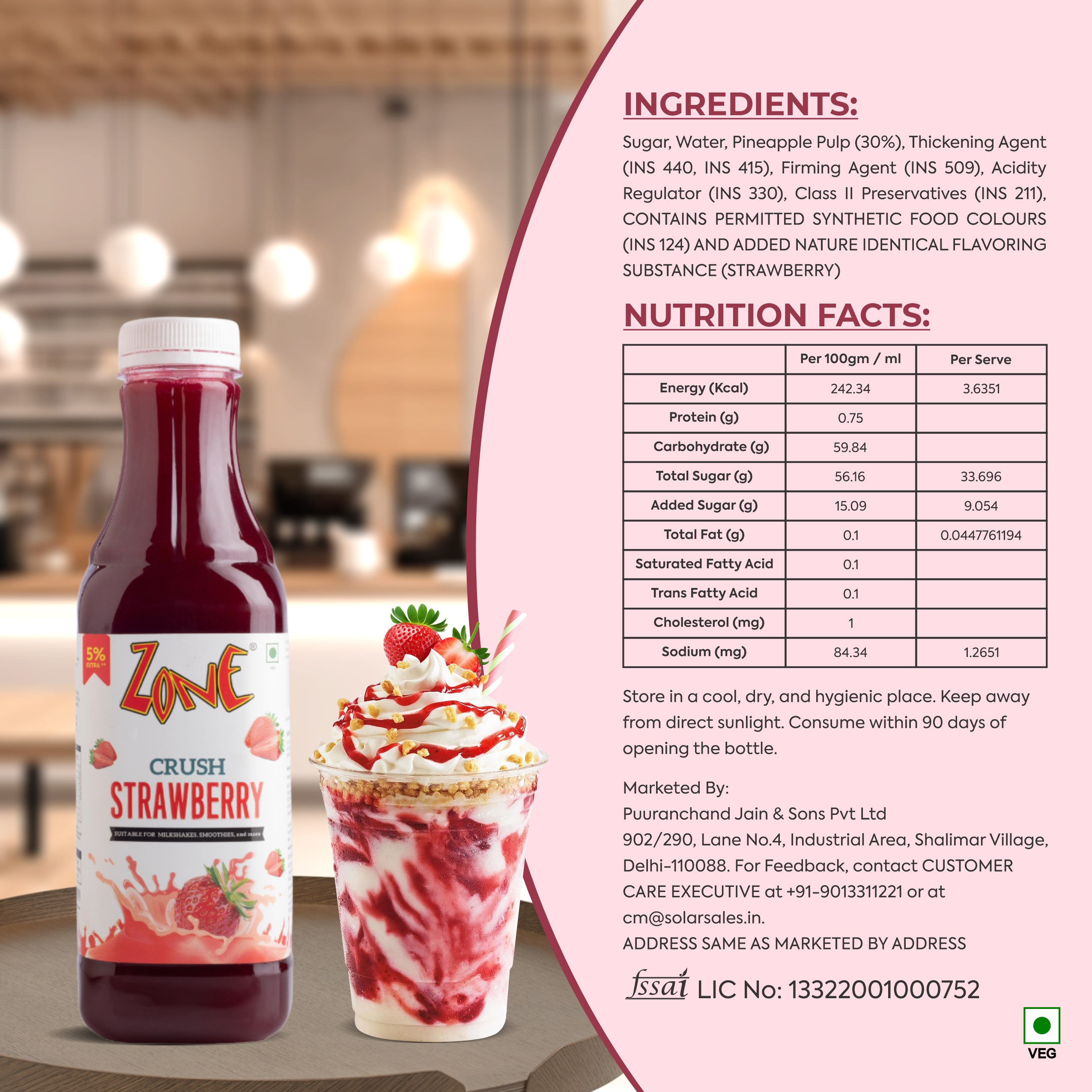 Zone Strawberry Flavoured Crush 750ml
