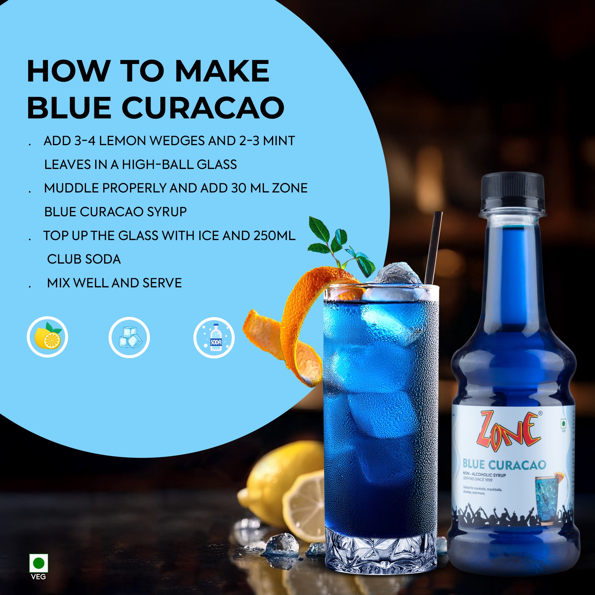 Zone Blue Curacao Bar Syrup (300ml)