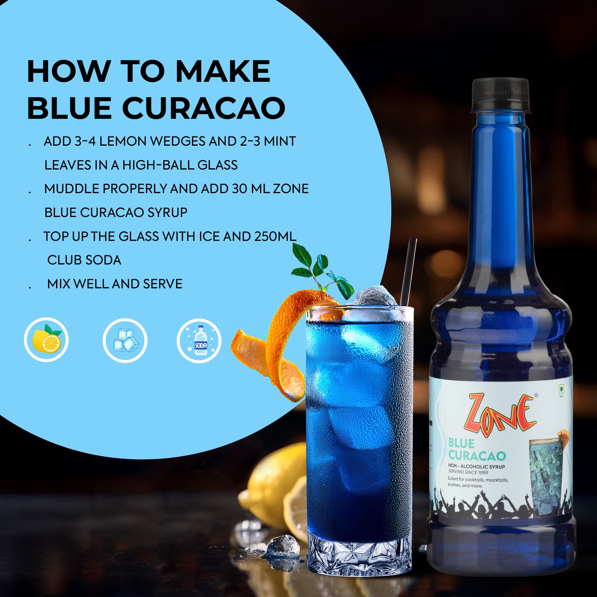Zone Blue Curacao Flavoured Syrup 750ml
