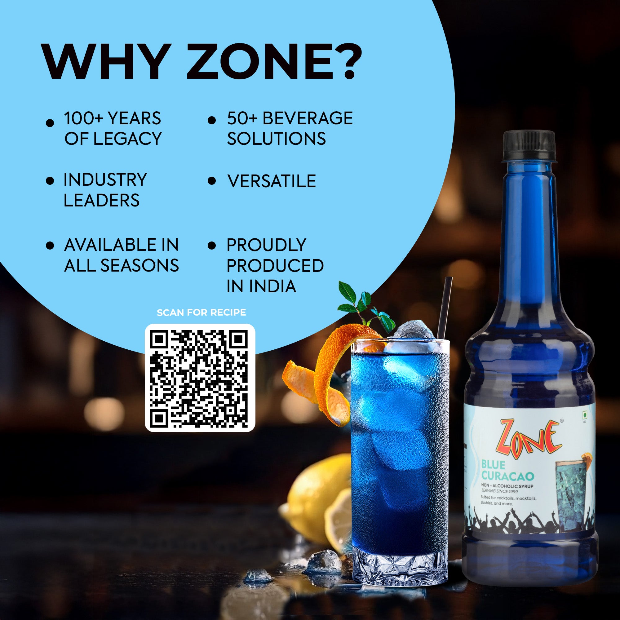 Zone Blue Curacao Flavoured Syrup 750ml