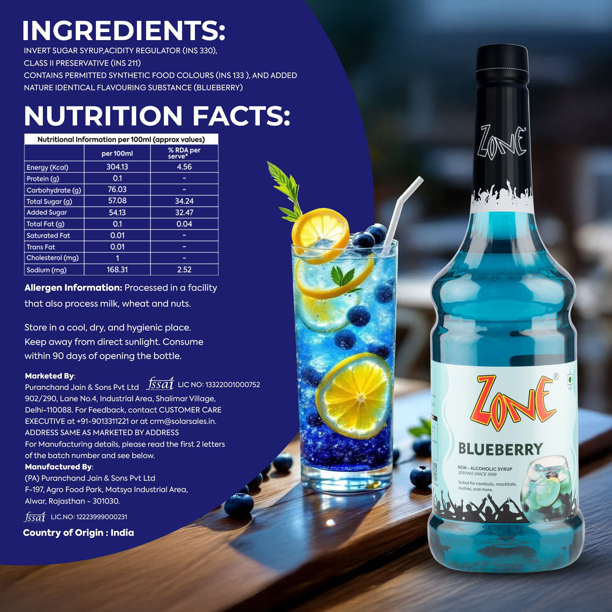 Zone Blueberry Flavoured Syrup 1000ml