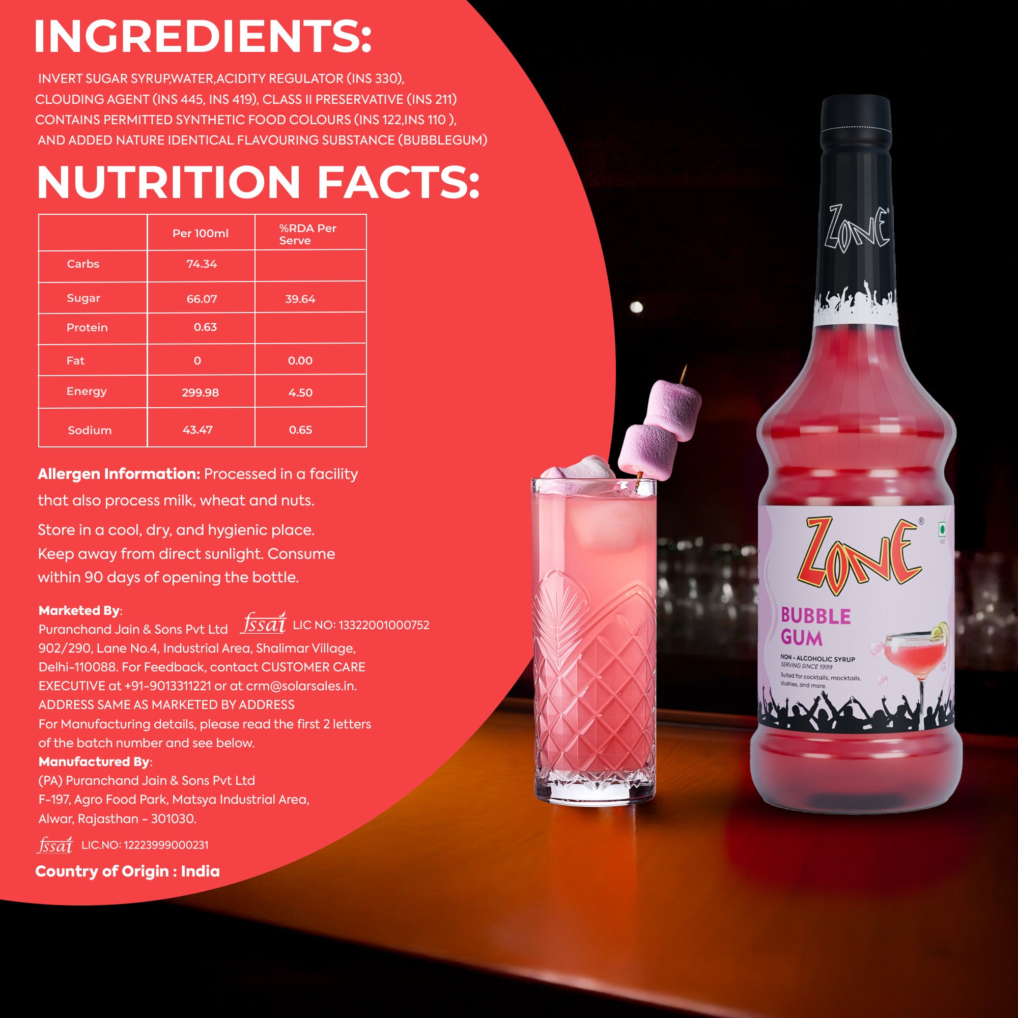 Zone Bubblegum Flavoured Syrup 1000ml