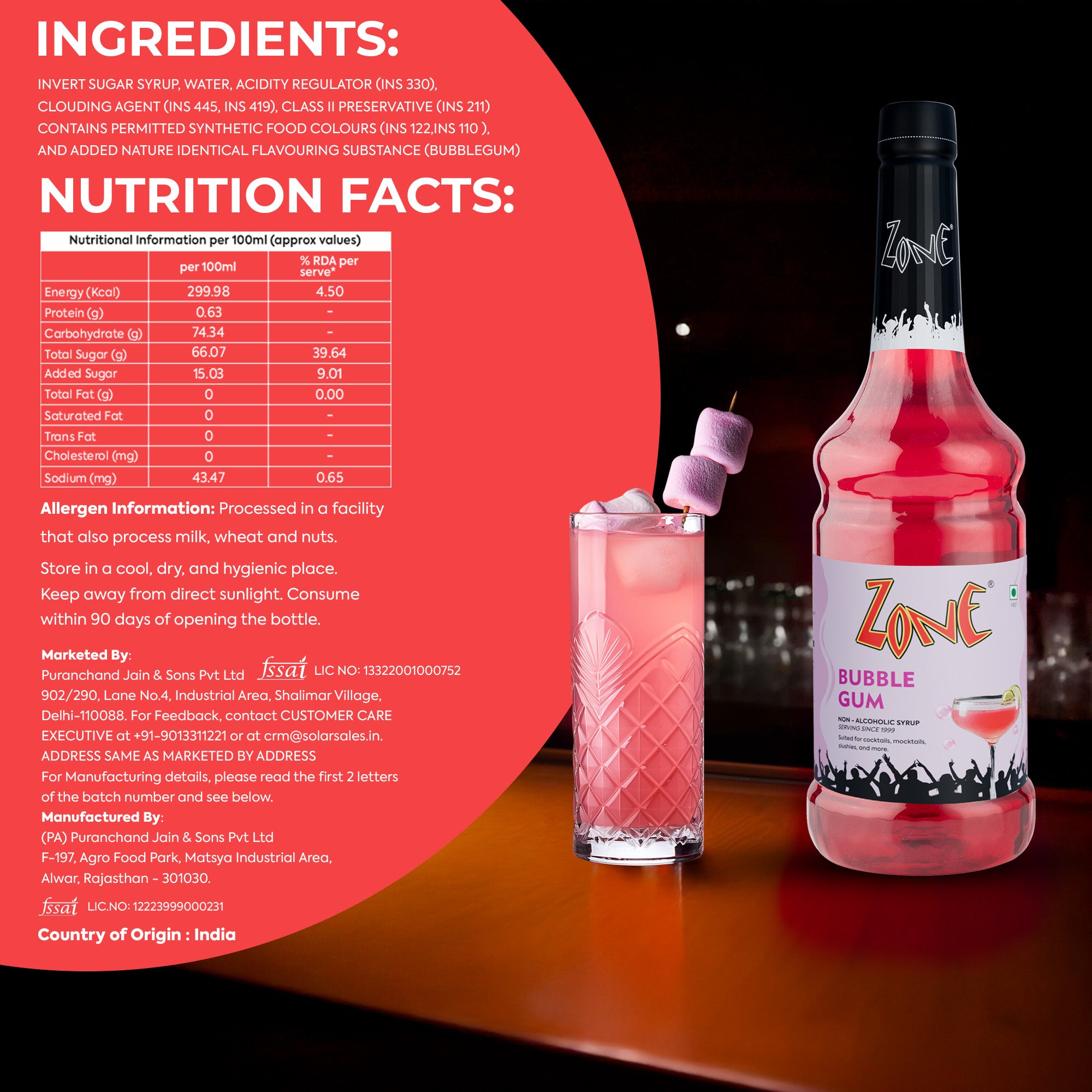Zone Bubblegum Flavoured Syrup 1000ml