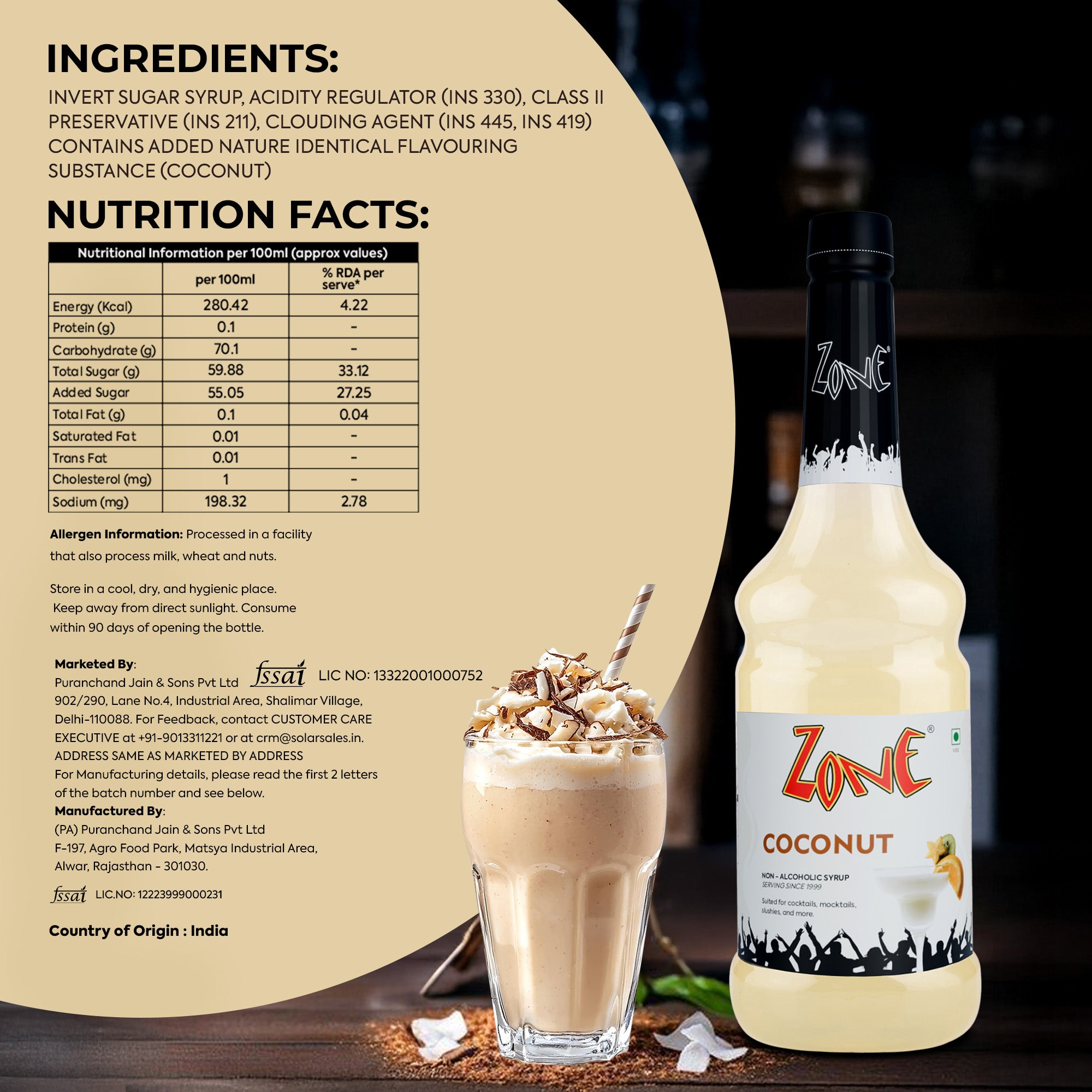 Zone Coconut Flavoured Syrup 1000ml