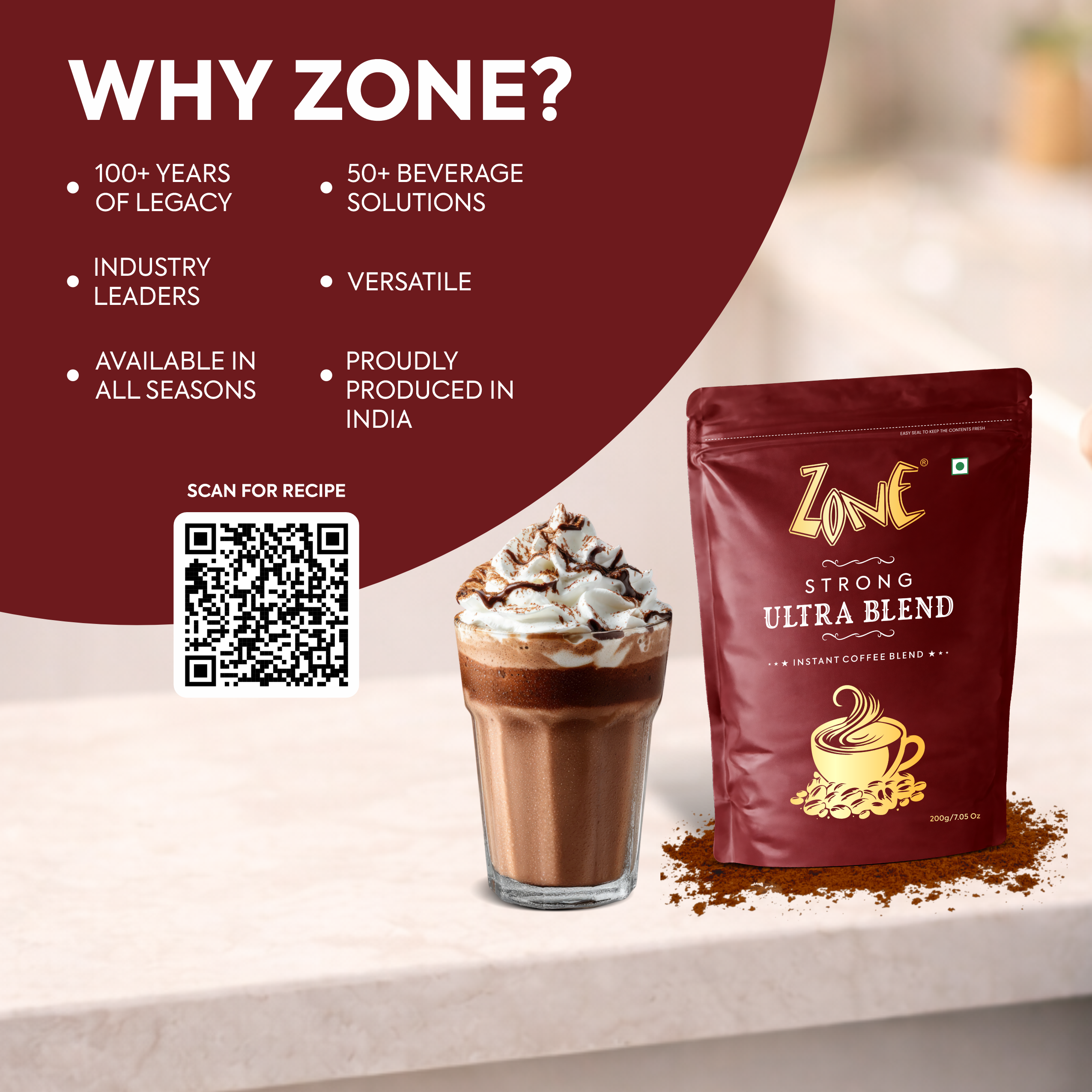 Zone Strong Ultra Blend Instant Coffee Powder 200gm Pack