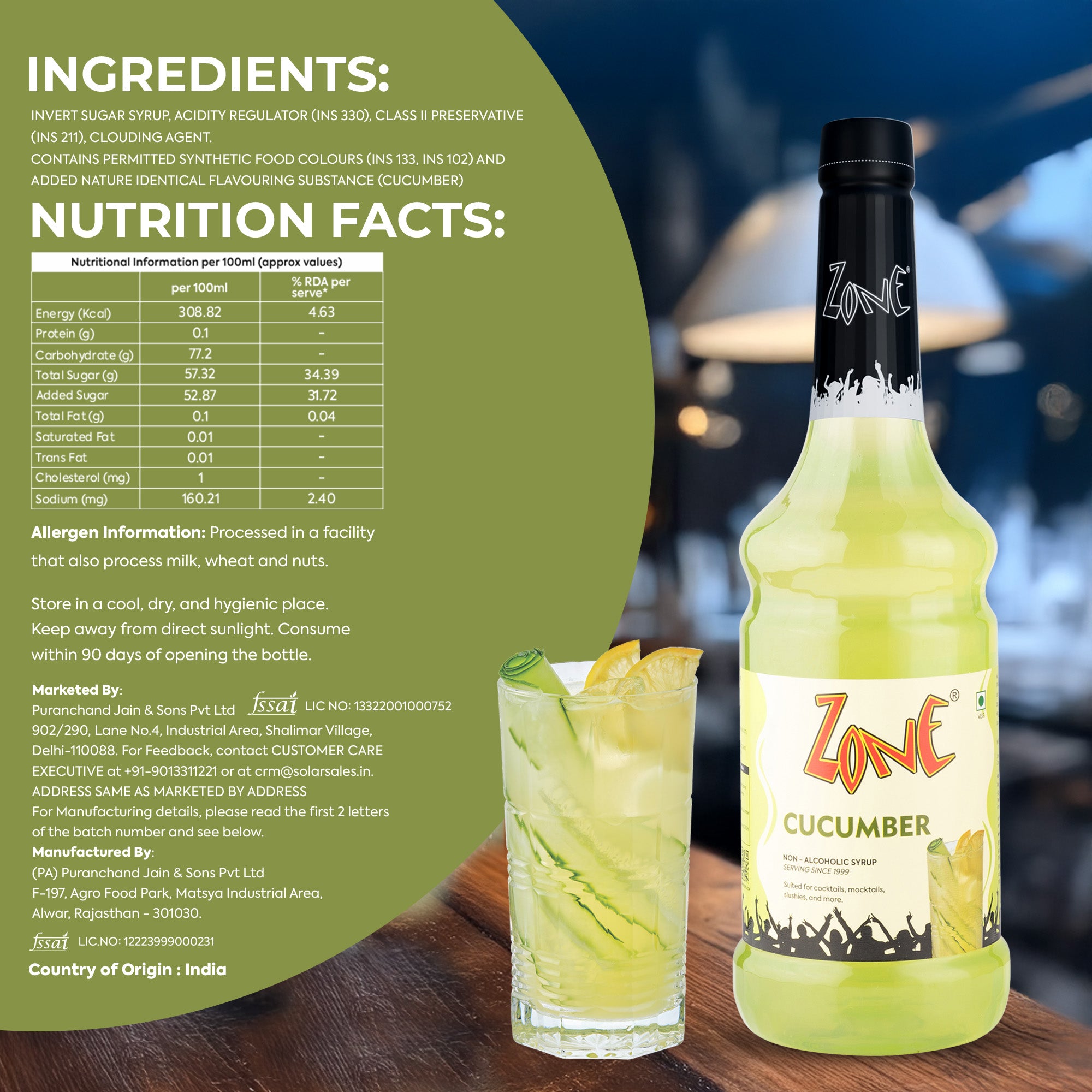 Zone Cucumber Flavoured Syrup 1000ml