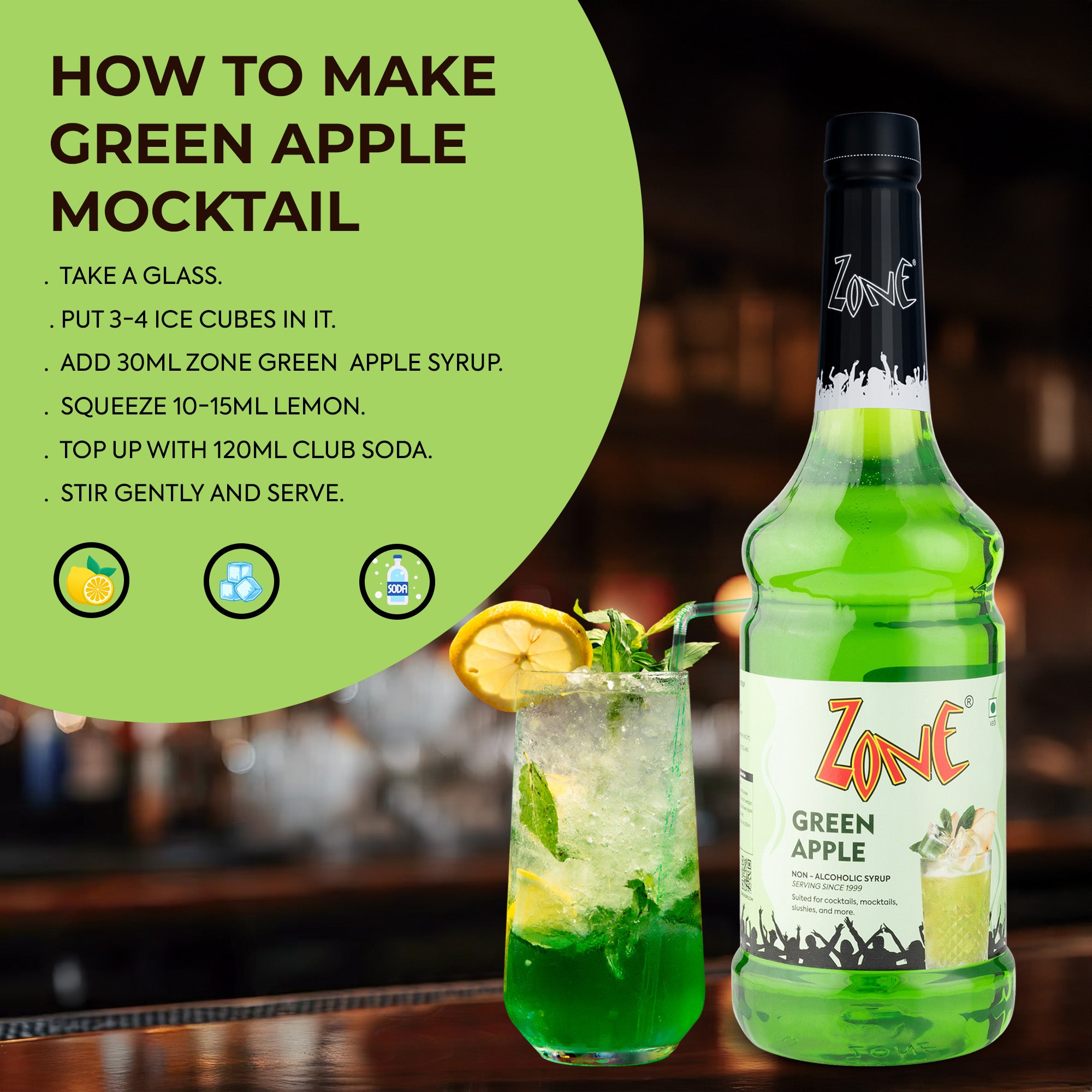 Zone Green Apple Flavoured Syrup 1000ml