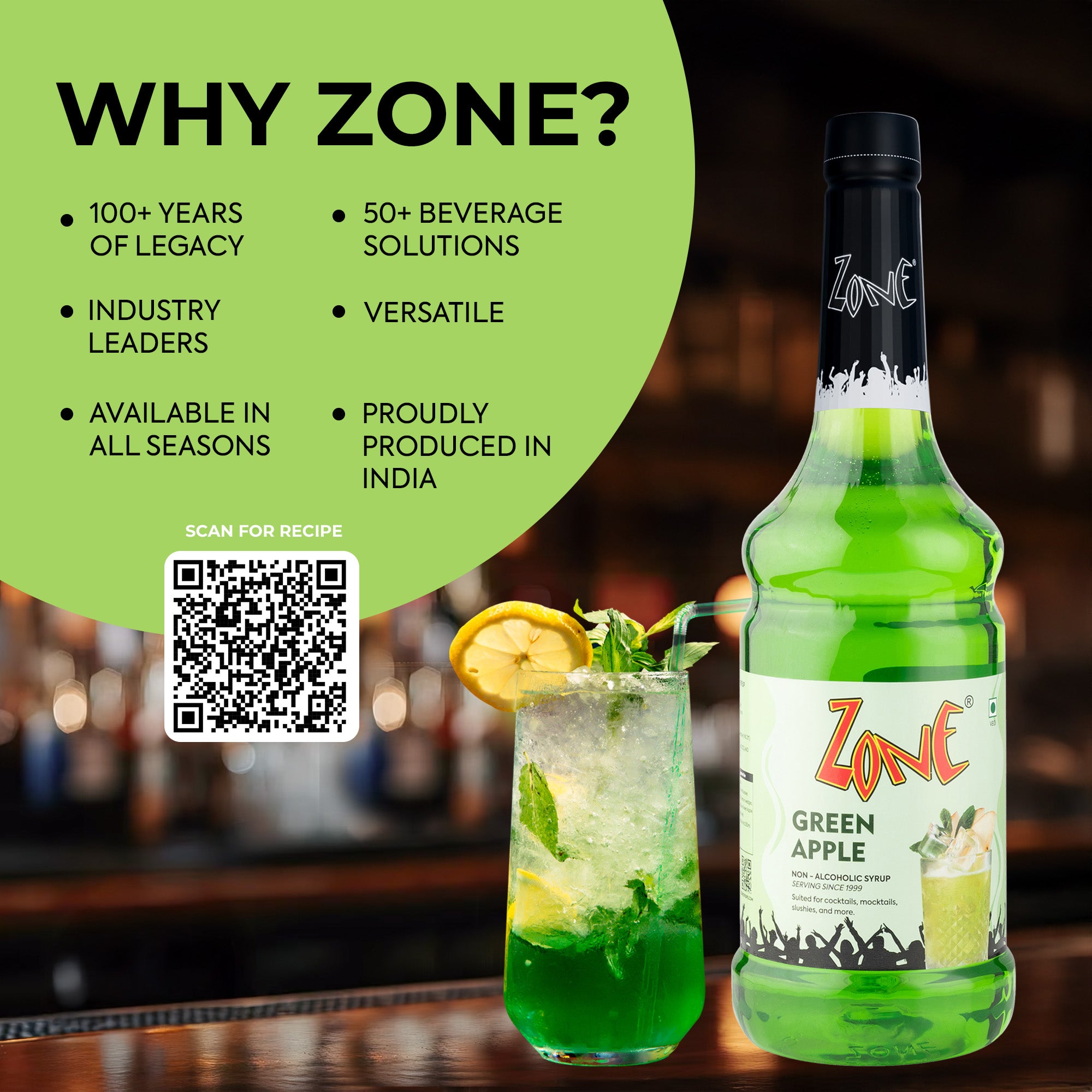 Zone Green Apple Flavoured Syrup 1000ml