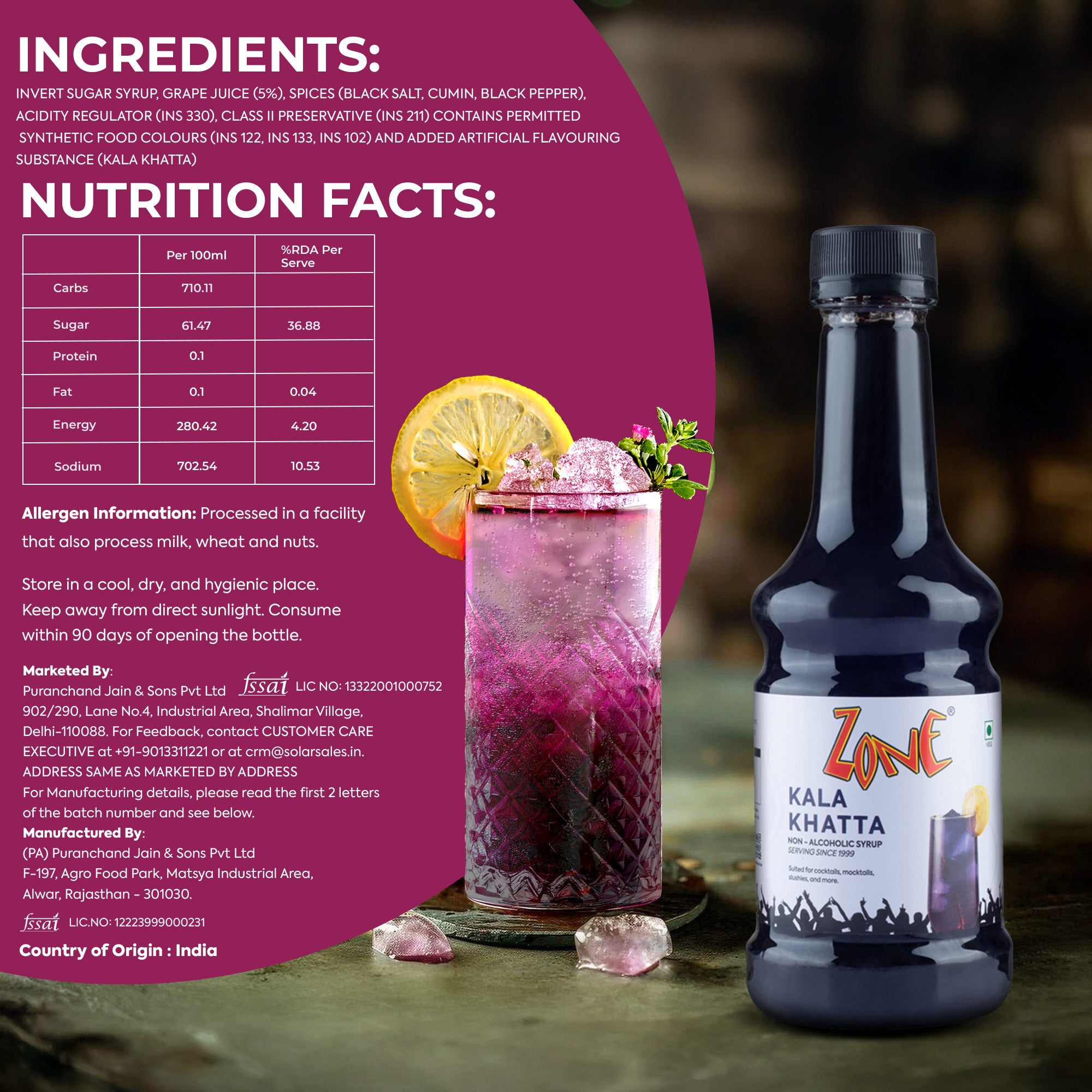Zone Kala Khatta Flavoured Syrup 300ml