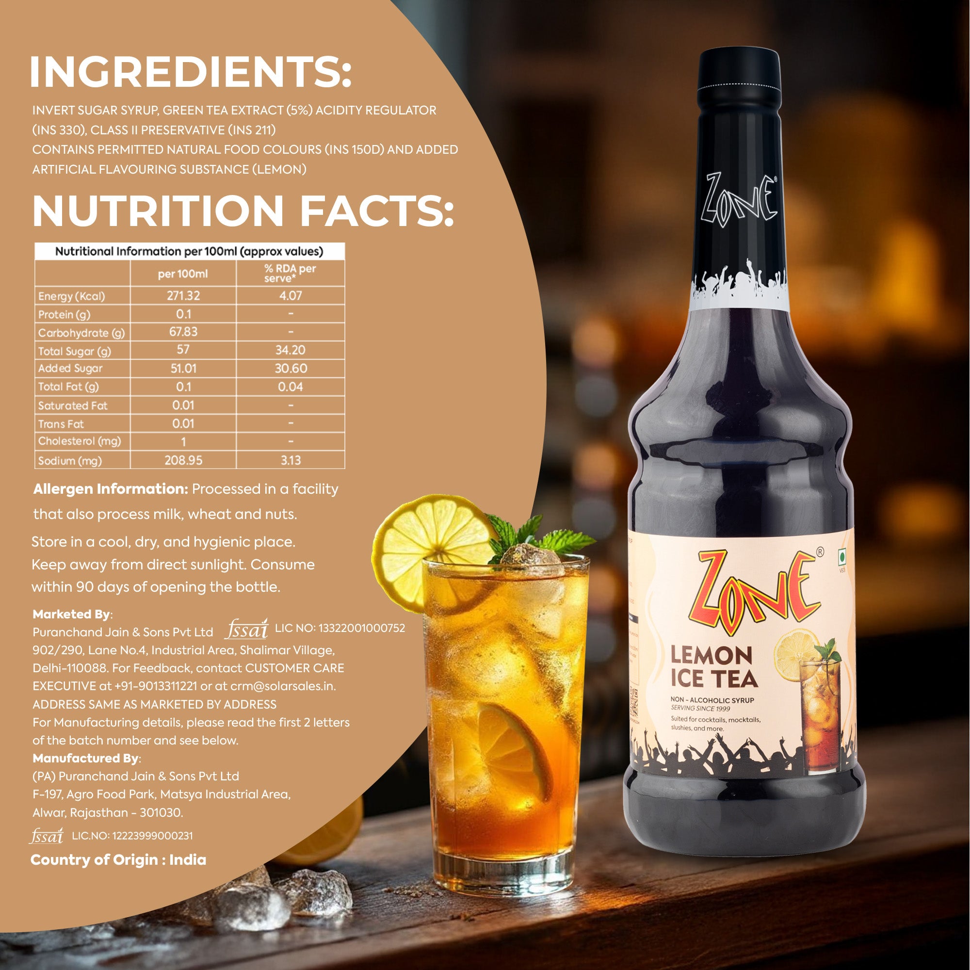 Zone Lemon Ice Tea Flavoured Syrup 1000ml