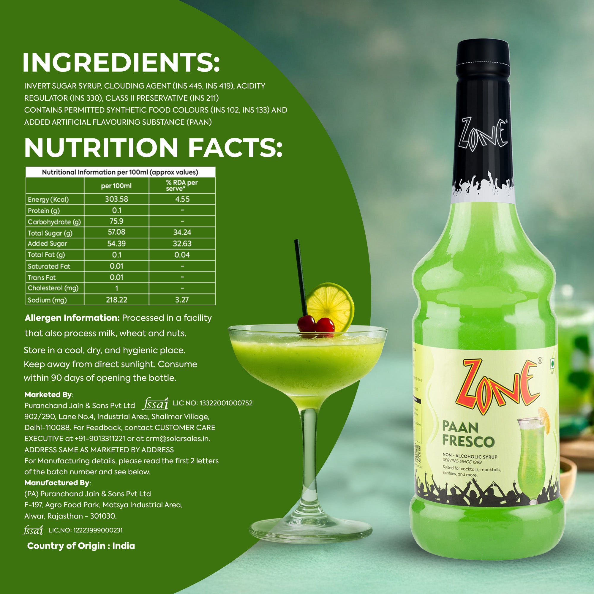 Zone Paan Fresco Flavoured Syrup 1000ml