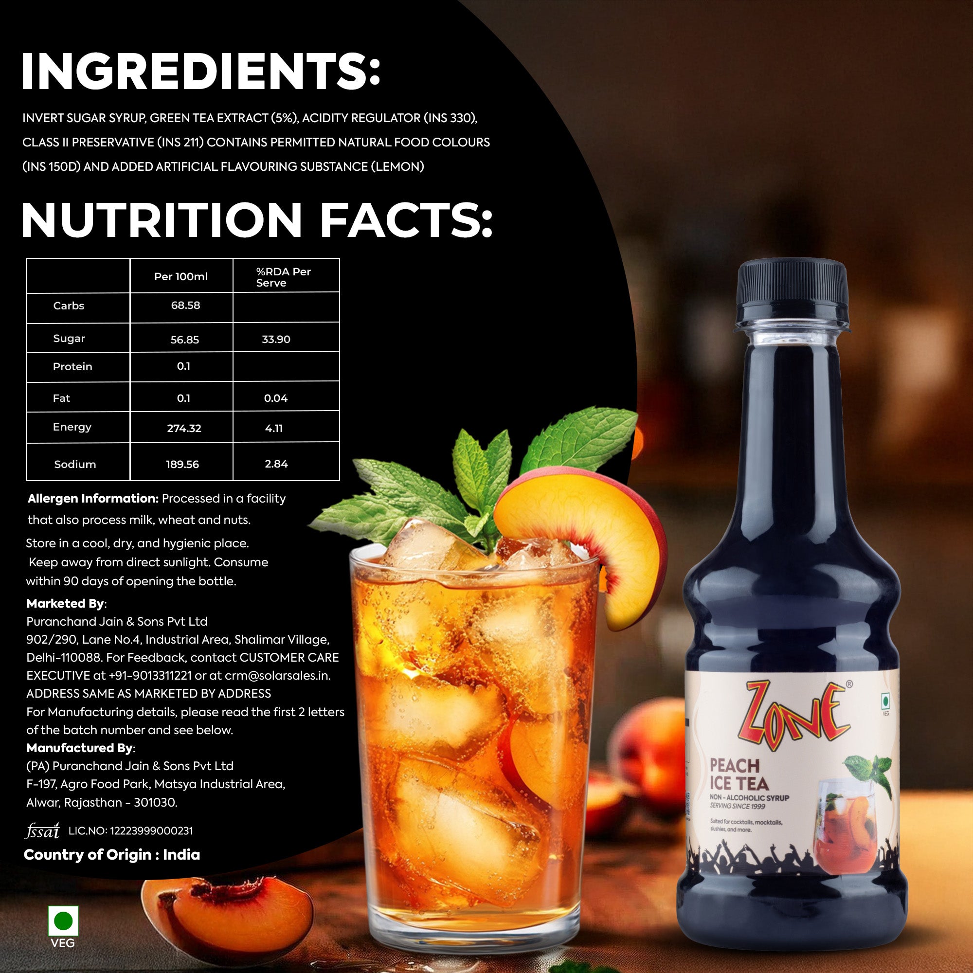 Zone Peach Ice Tea Flavoured Syrup 300ml