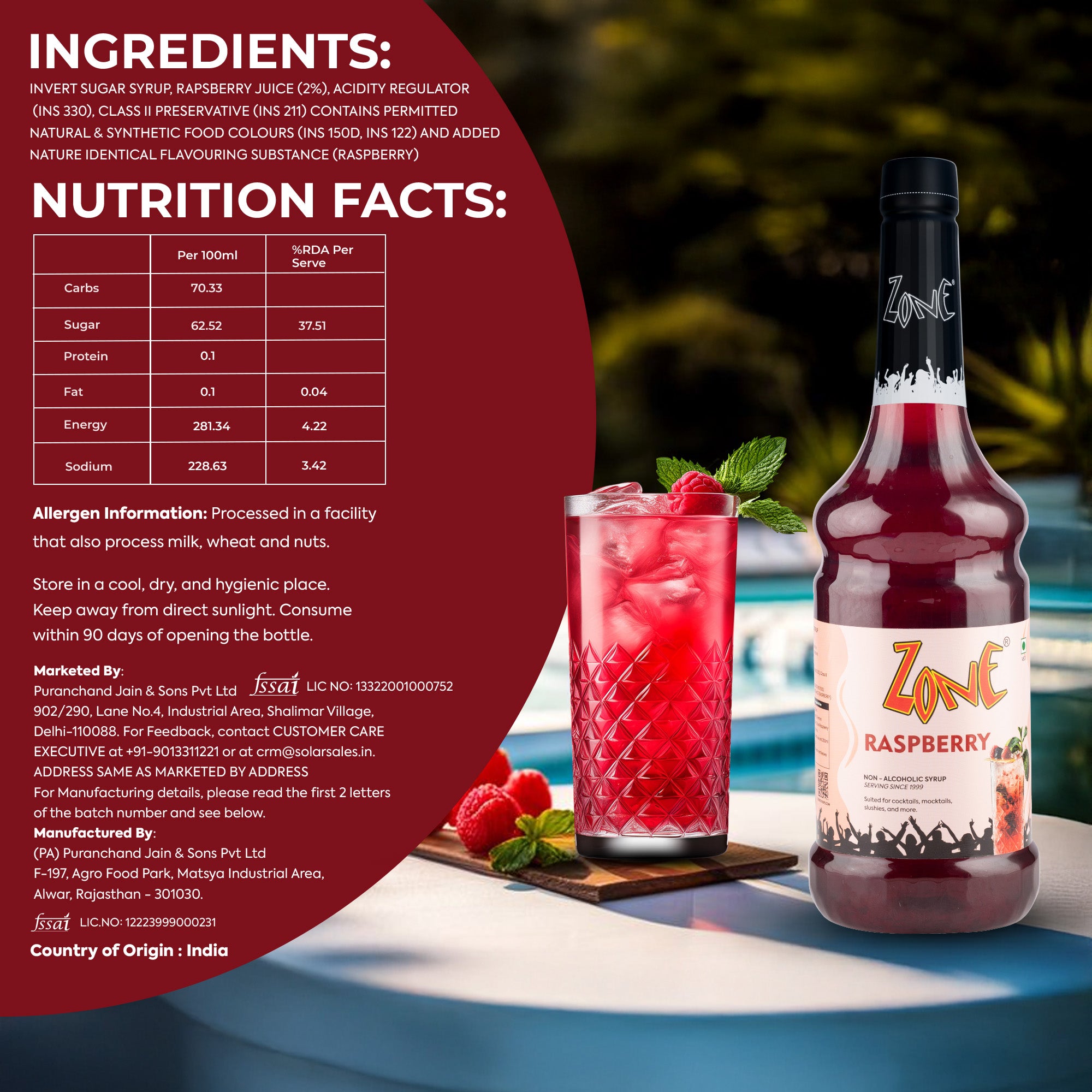 Zone Raspberry Flavoured Syrup 1000ml