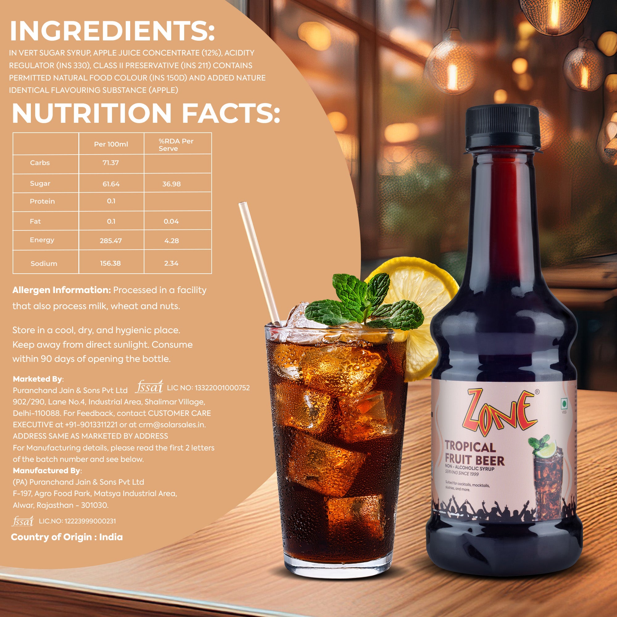 Zone Tropical Fruit Beer Flavoured Syrup 300ml