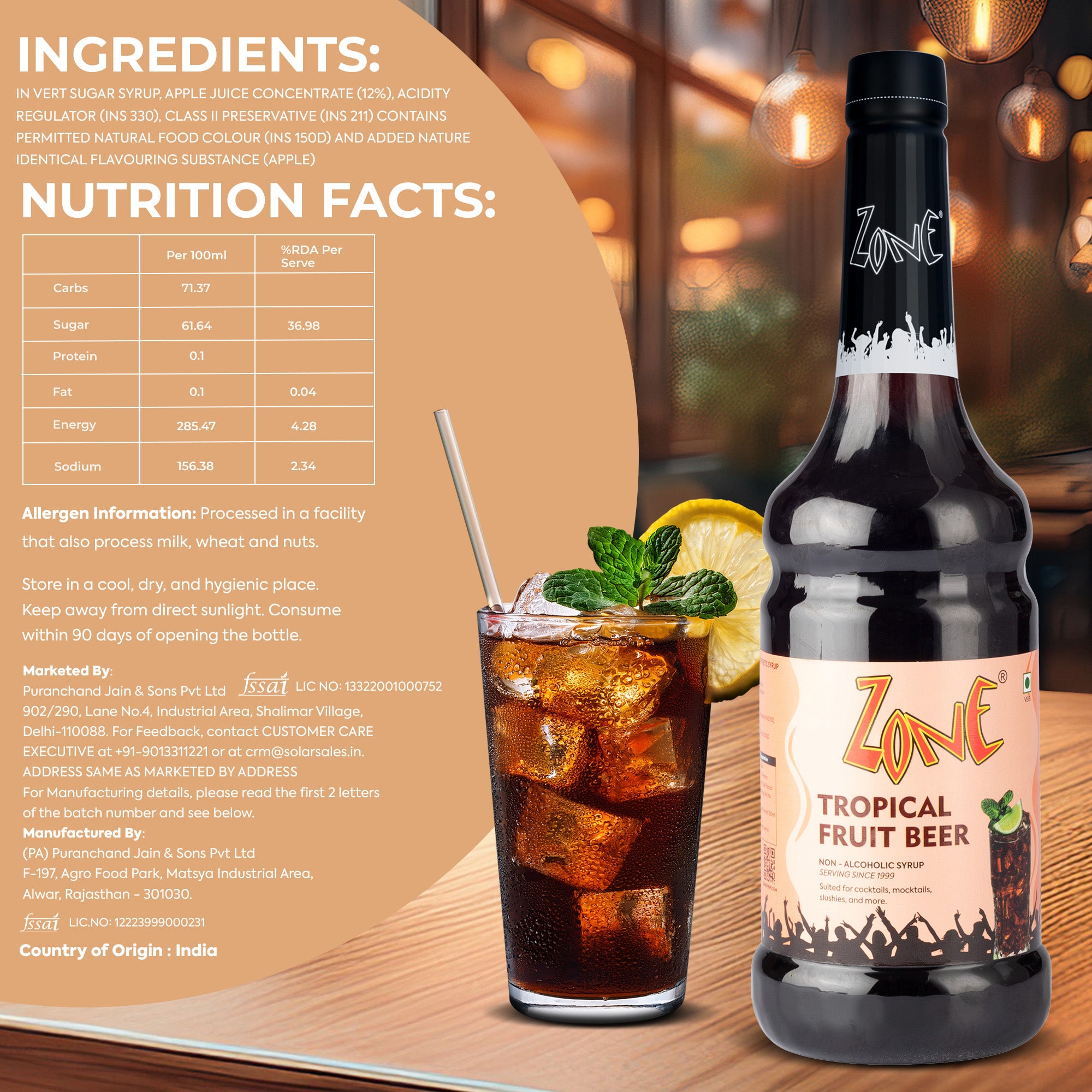 Zone Tropical Fruit Beer Flavoured Syrup 1000ml