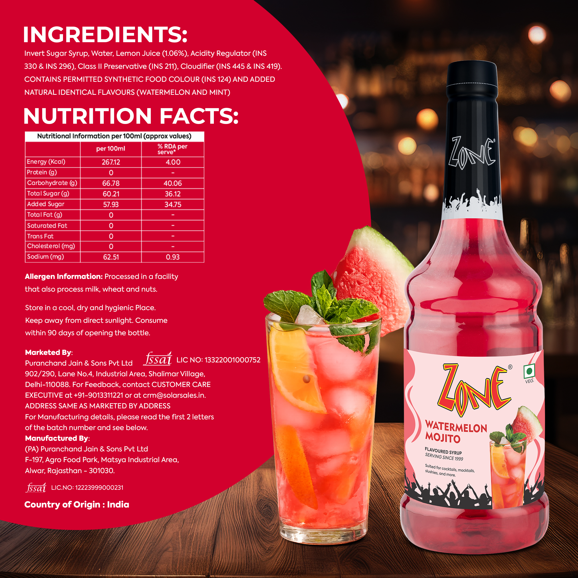 Zone Watermelon Mojito Flavoured Syrup 1000ml